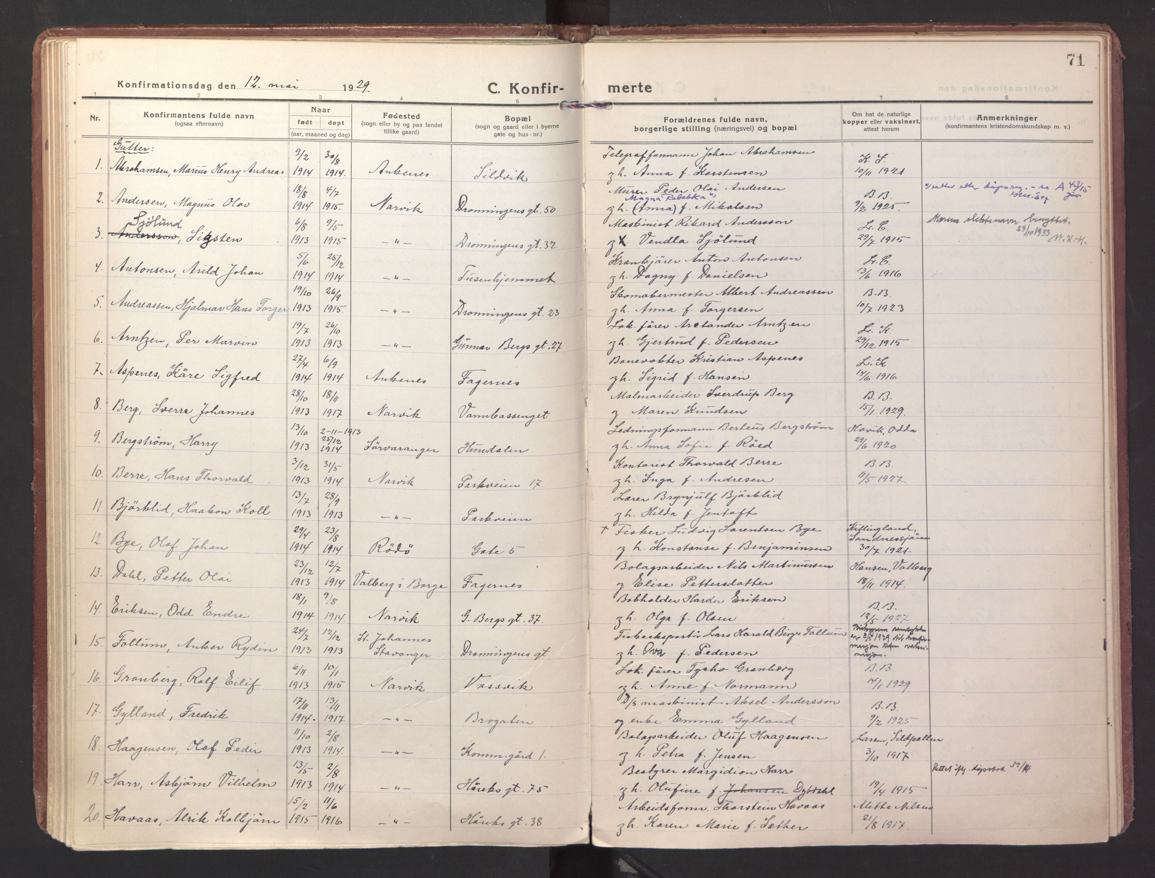 Ministerialprotokoller, klokkerbøker og fødselsregistre - Nordland, SAT/A-1459/871/L1004: Parish register (official) no. 871A20, 1921-1932, p. 71