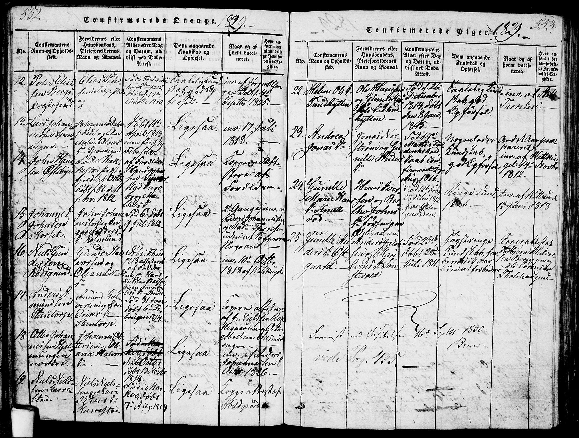 Berg prestekontor Kirkebøker, SAO/A-10902/G/Ga/L0001: Parish register (copy) no. I 1, 1815-1832, p. 552-553