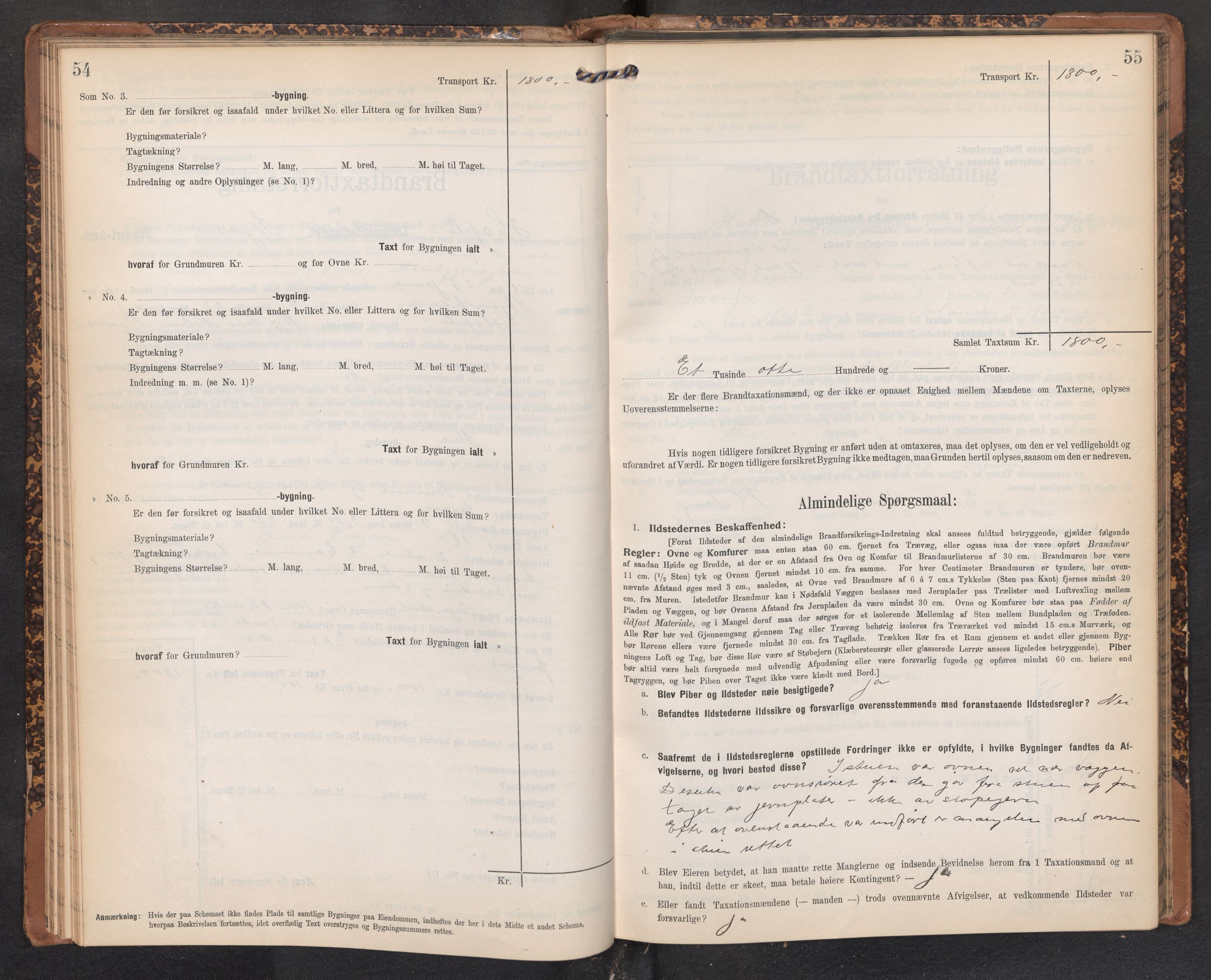 Lensmannen i Hafslo, AV/SAB-A-28001/0012/L0007: Branntakstprotokoll, skjematakst, 1905-1922, p. 54-55