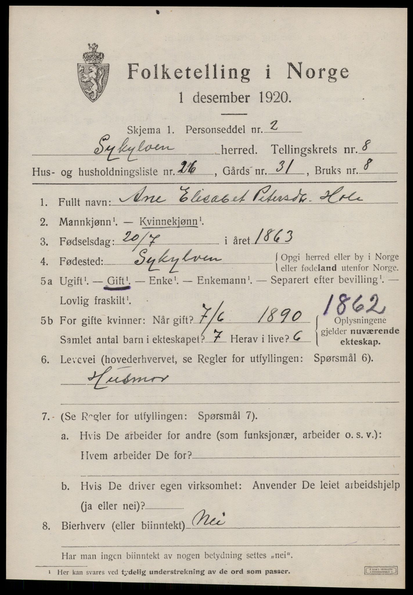 SAT, 1920 census for Sykkylven, 1920, p. 4631