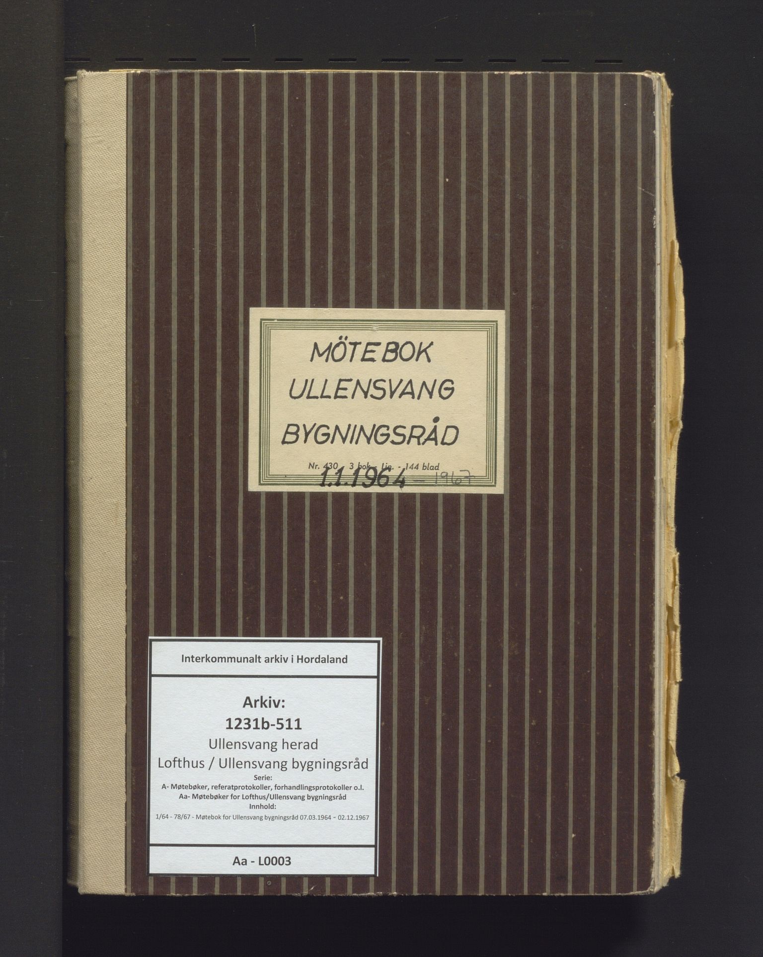 Ullensvang herad. Lofthus / Ullensvang bygningsråd , IKAH/1231b-511/A/Aa/L0003: Møtebok for Ullensvang bygningsråd, 1964-1967