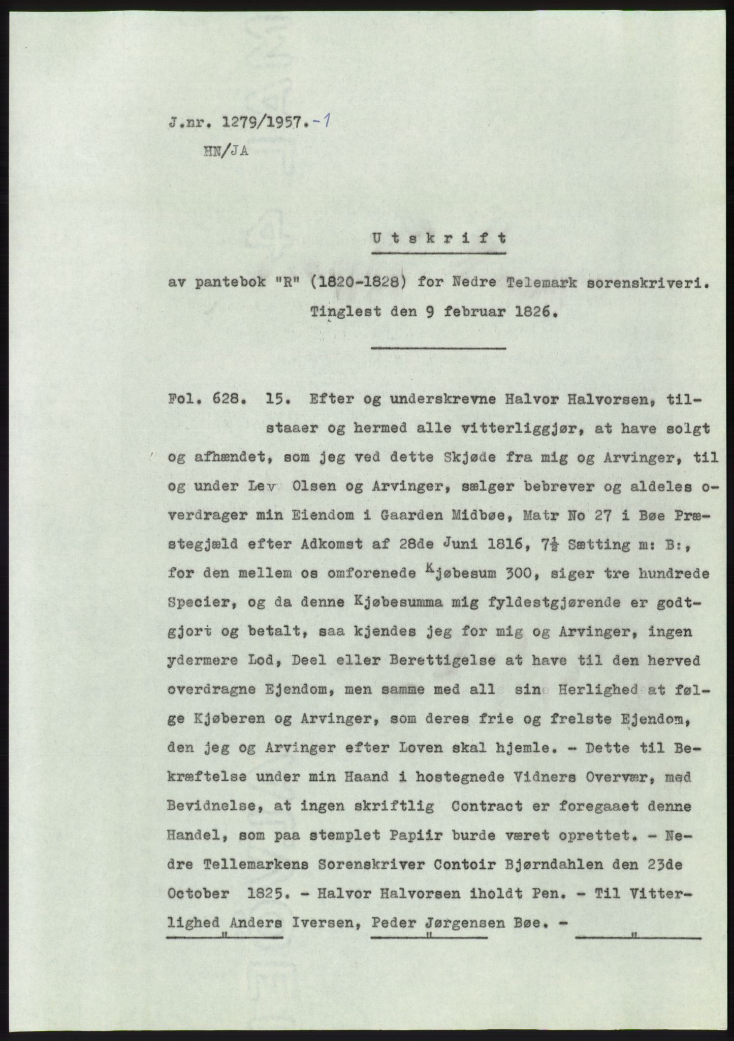 Statsarkivet i Kongsberg, AV/SAKO-A-0001/E/Ee/L0011: Avskrifter, SAO jnr. 1262/1957 - 200/1958, 1957-1958, p. 22