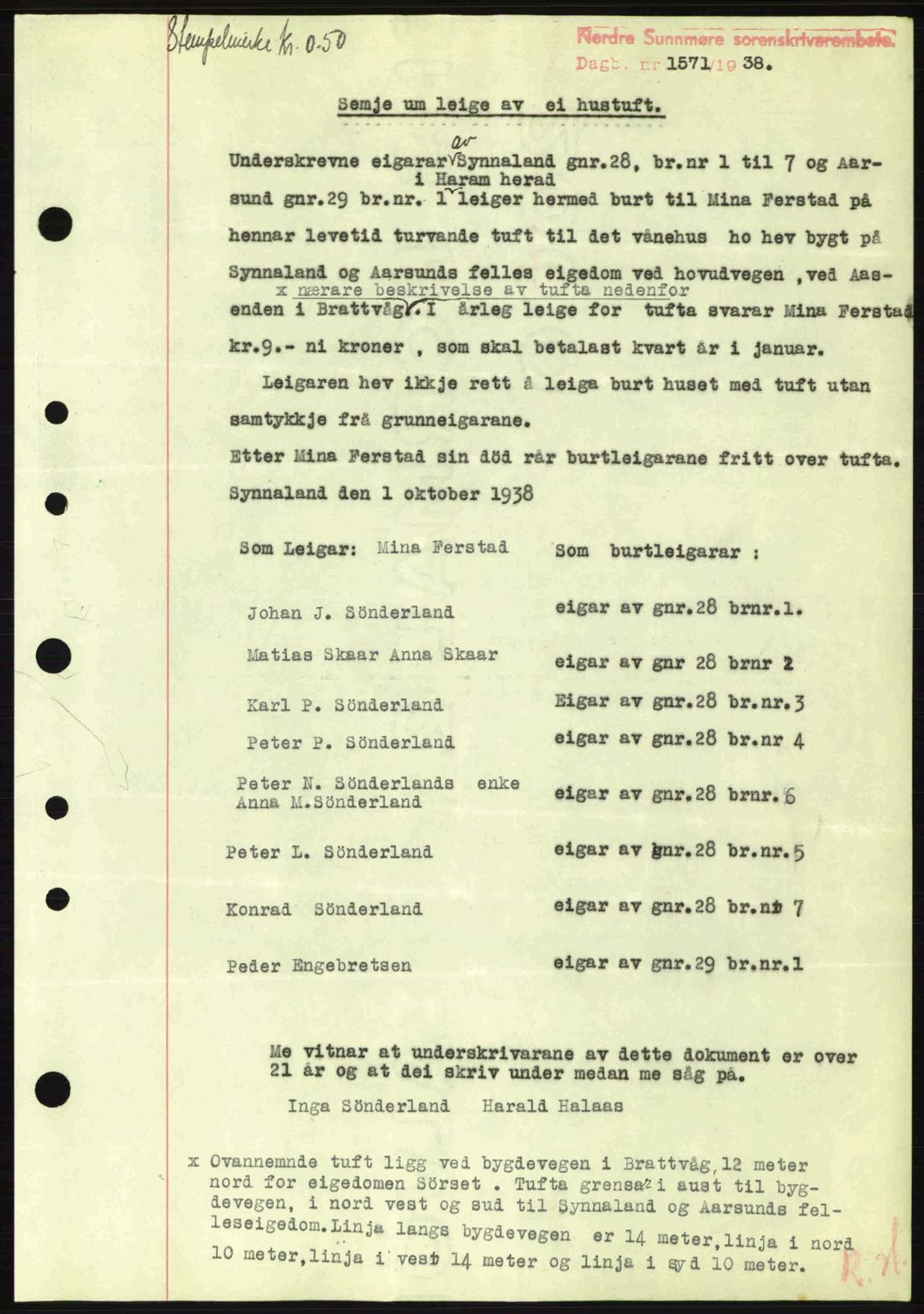 Nordre Sunnmøre sorenskriveri, SAT/A-0006/1/2/2C/2Ca: Mortgage book no. B1-6, 1938-1942, Diary no: : 1571/1938
