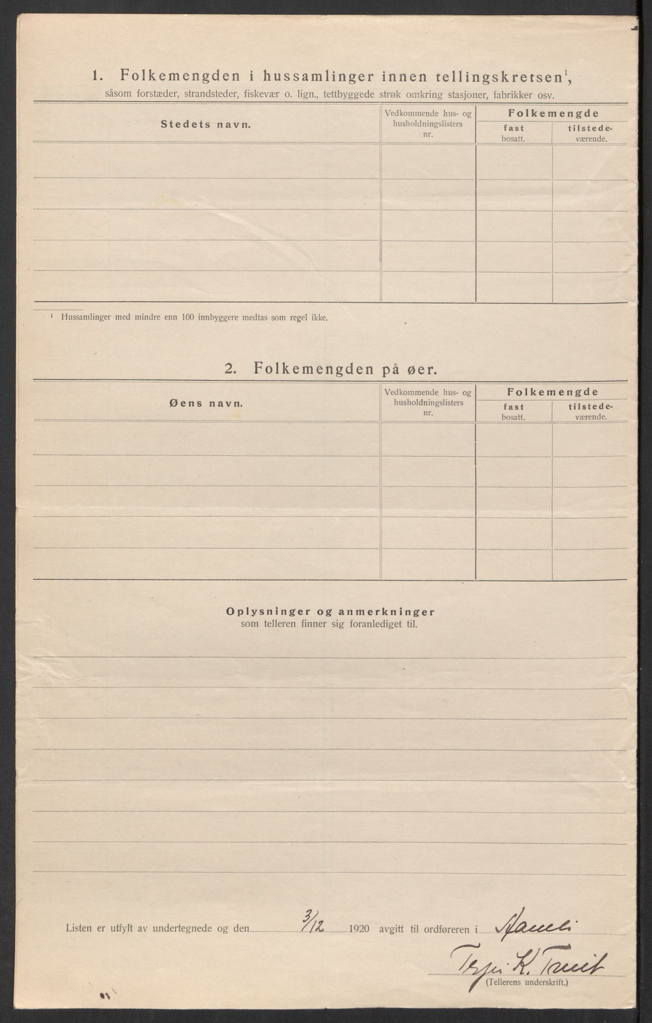 SAK, 1920 census for Åmli, 1920, p. 20