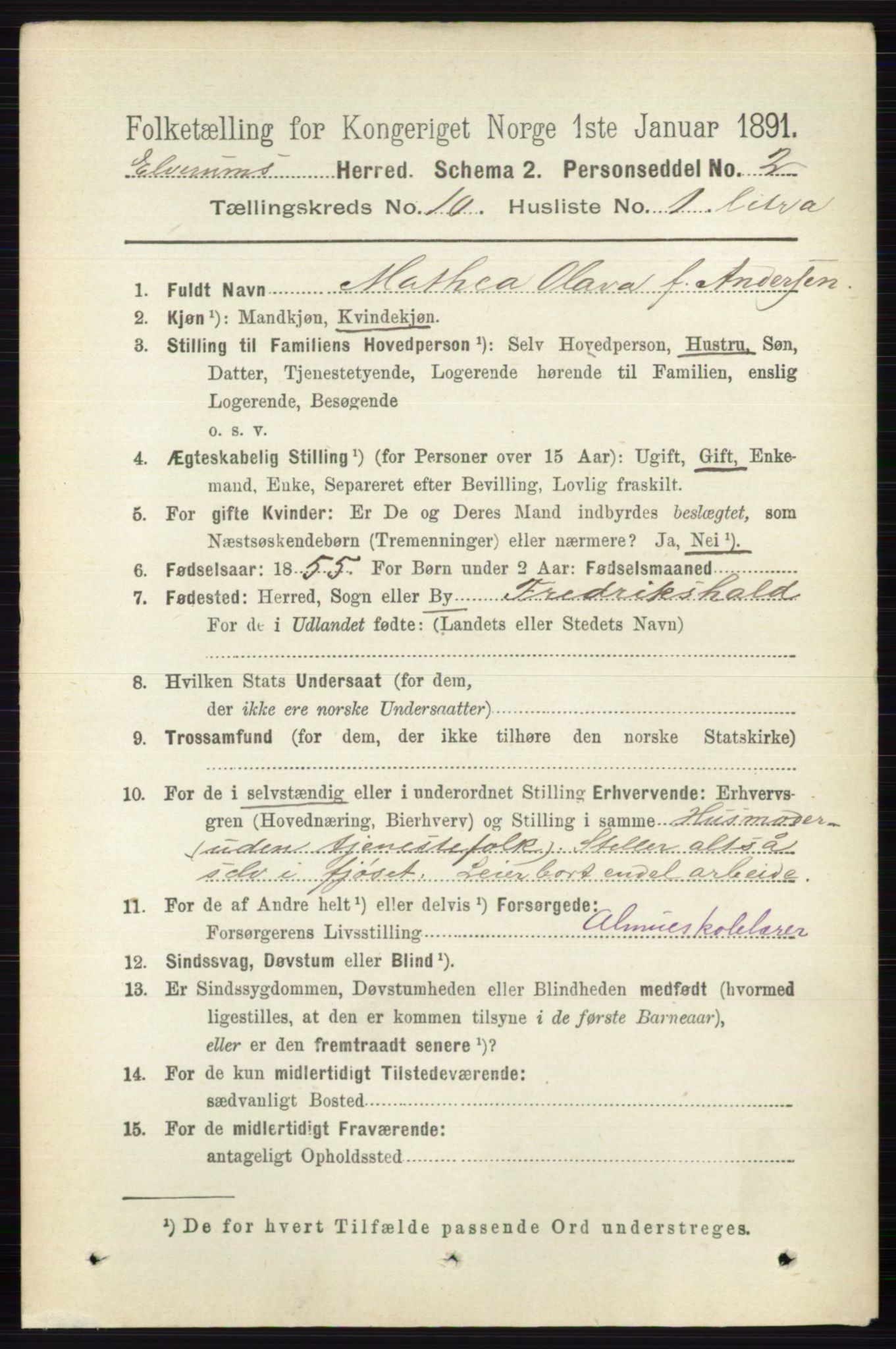 RA, 1891 census for 0427 Elverum, 1891, p. 8203