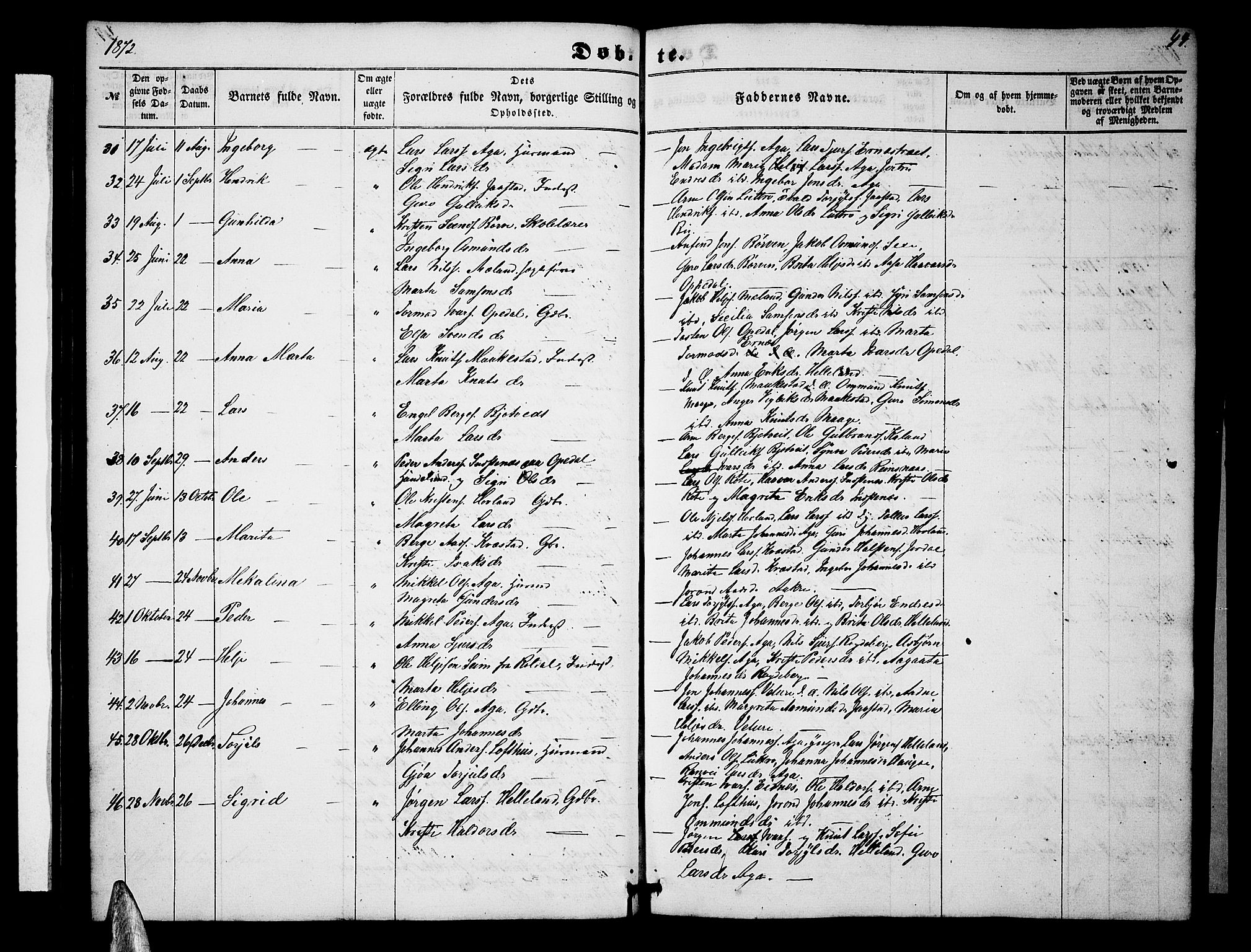 Ullensvang sokneprestembete, SAB/A-78701/H/Hab: Parish register (copy) no. B 10, 1858-1886, p. 44