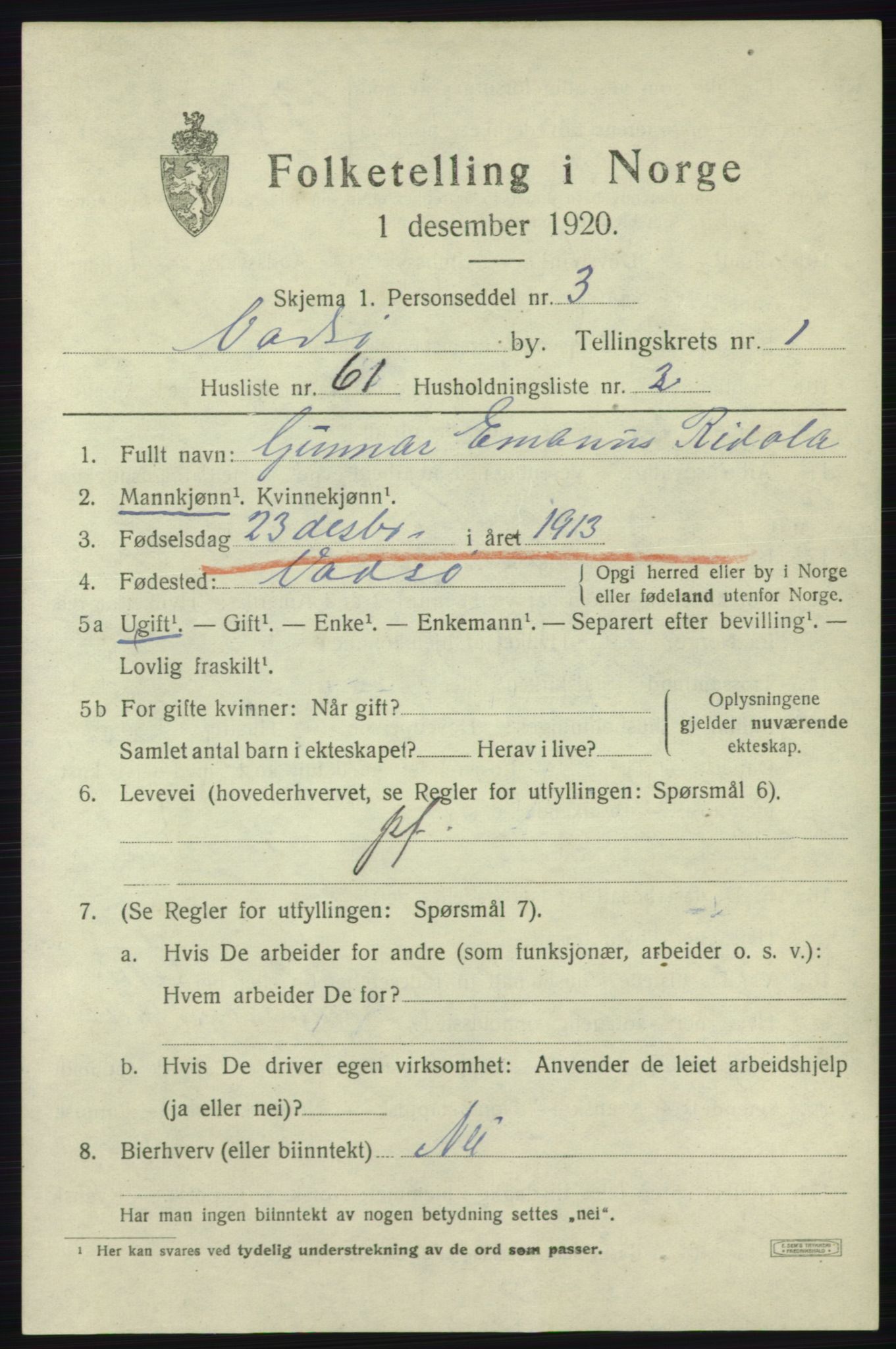 SATØ, 1920 census for Vadsø, 1920, p. 2219