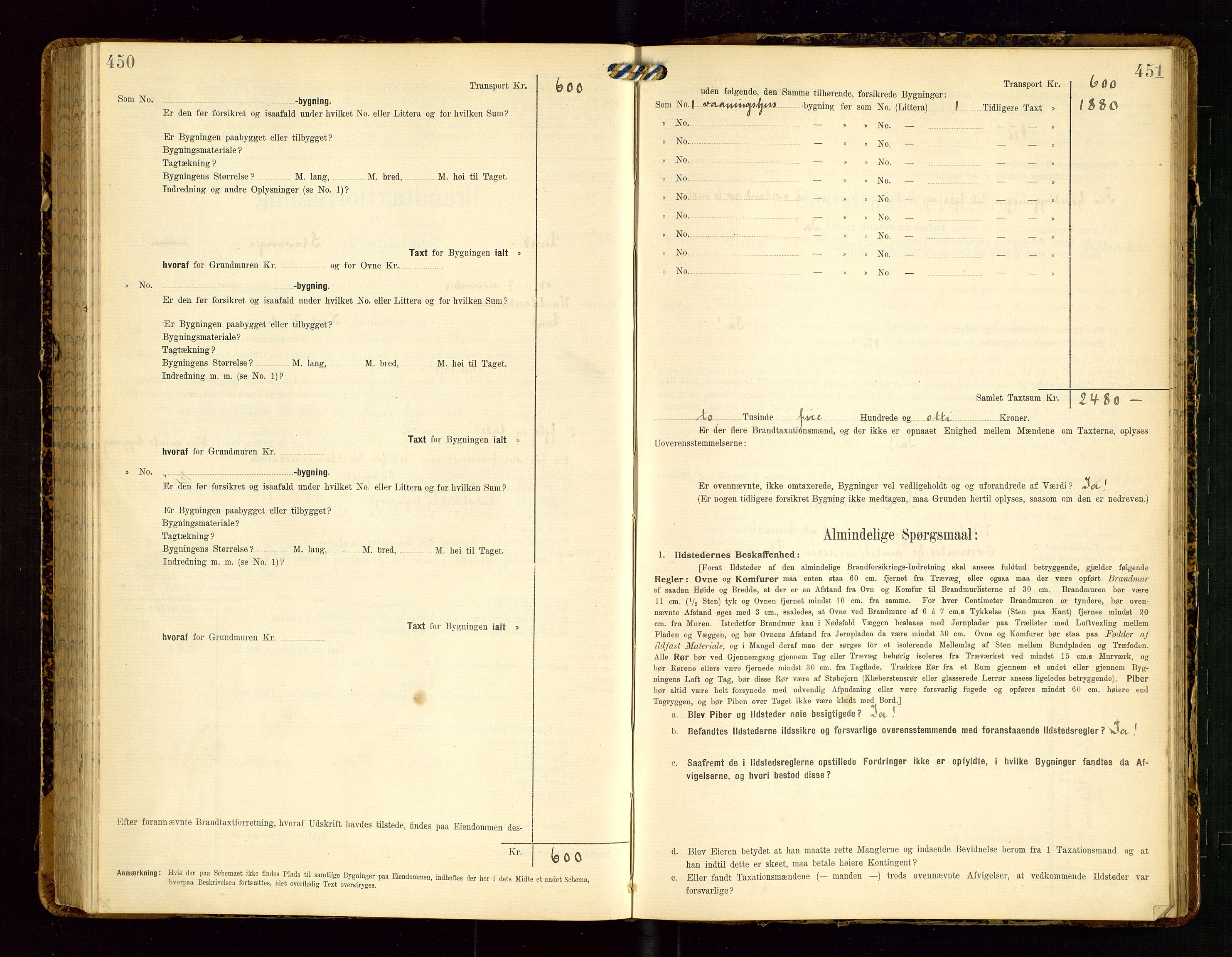 Lund lensmannskontor, SAST/A-100303/Gob/L0002: "Brandtakstprotokol", 1908-1918, p. 450-451