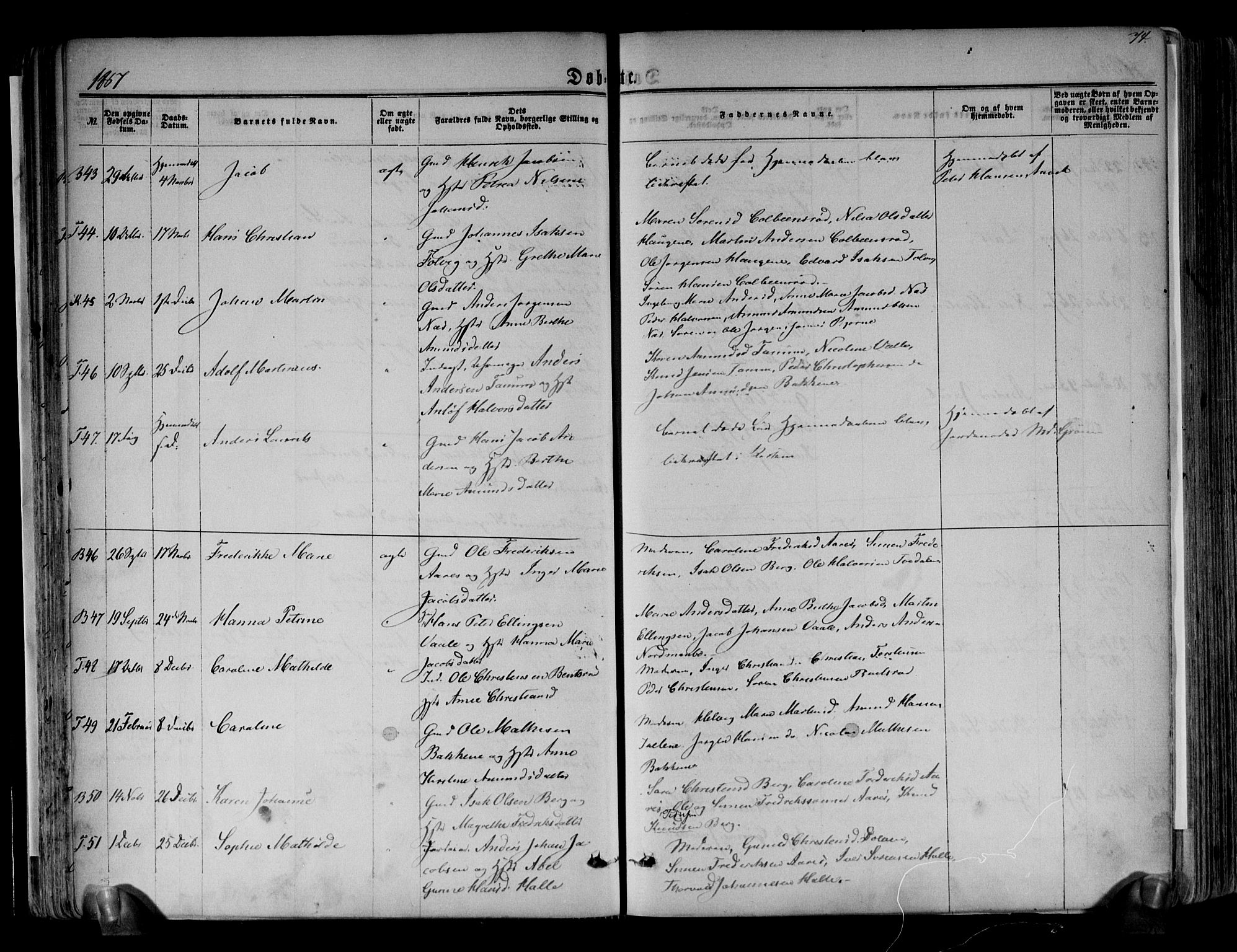 Brunlanes kirkebøker, AV/SAKO-A-342/F/Fa/L0005: Parish register (official) no. I 5, 1862-1877, p. 74