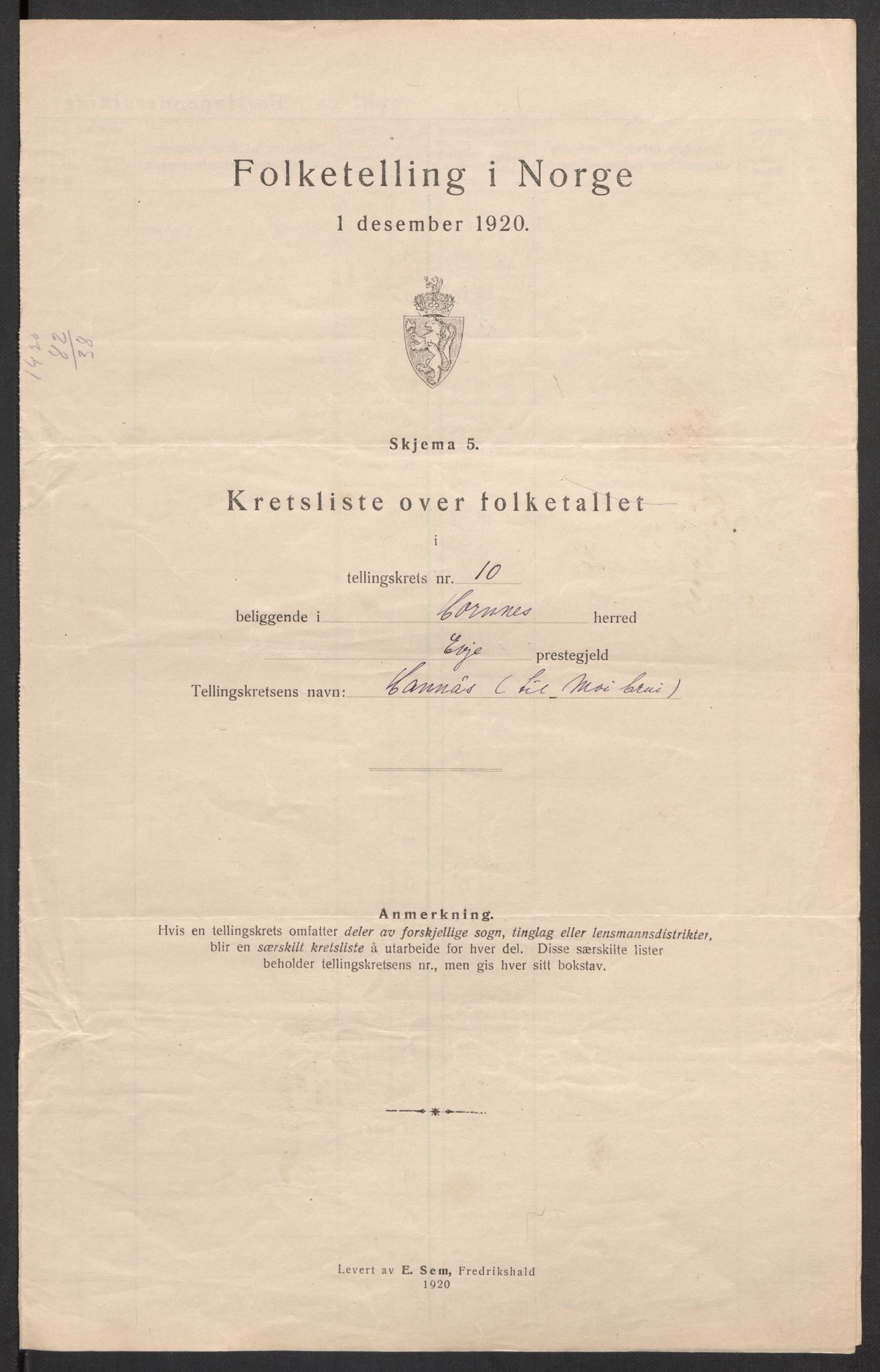 SAK, 1920 census for Hornnes, 1920, p. 38