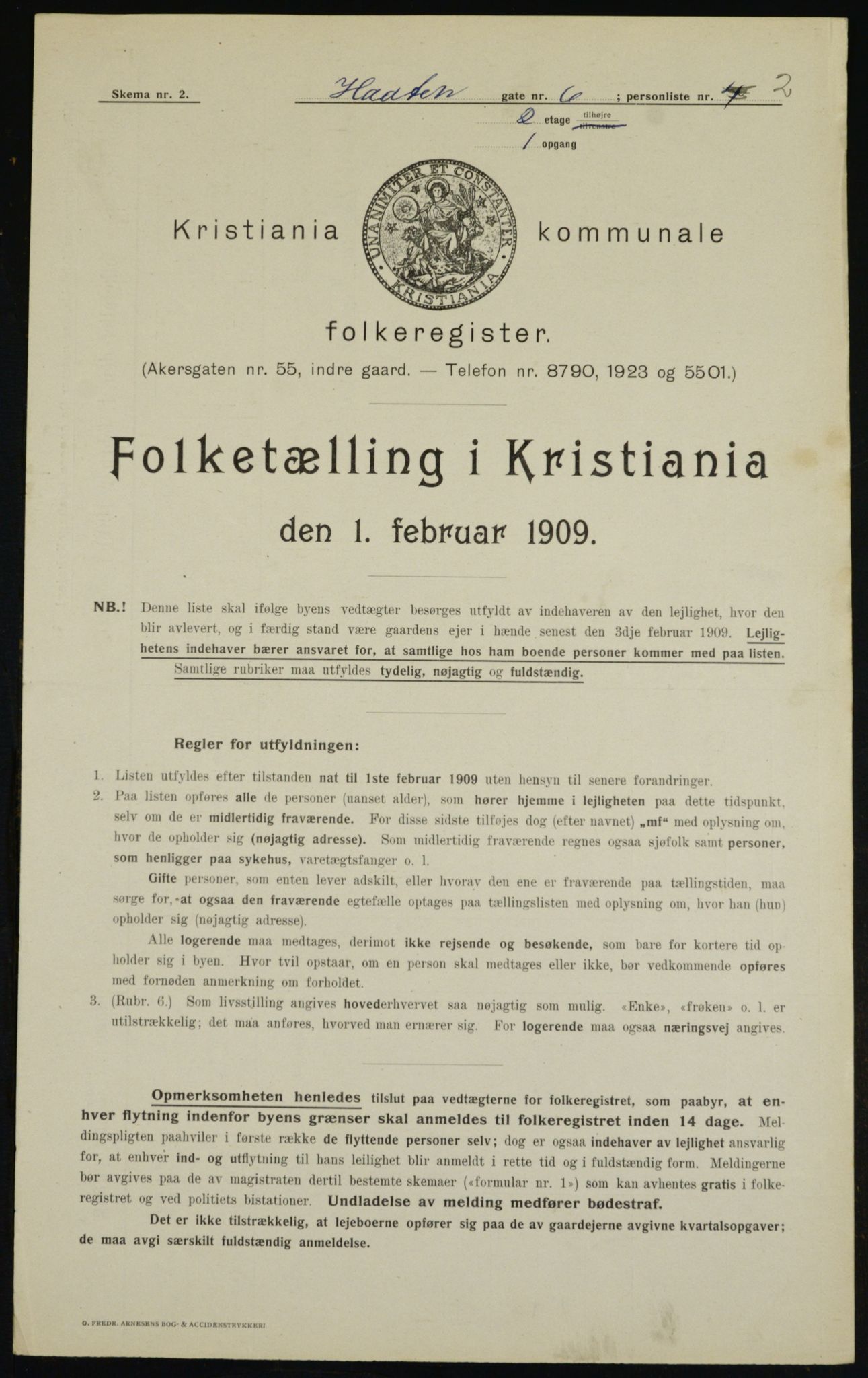 OBA, Municipal Census 1909 for Kristiania, 1909, p. 37586