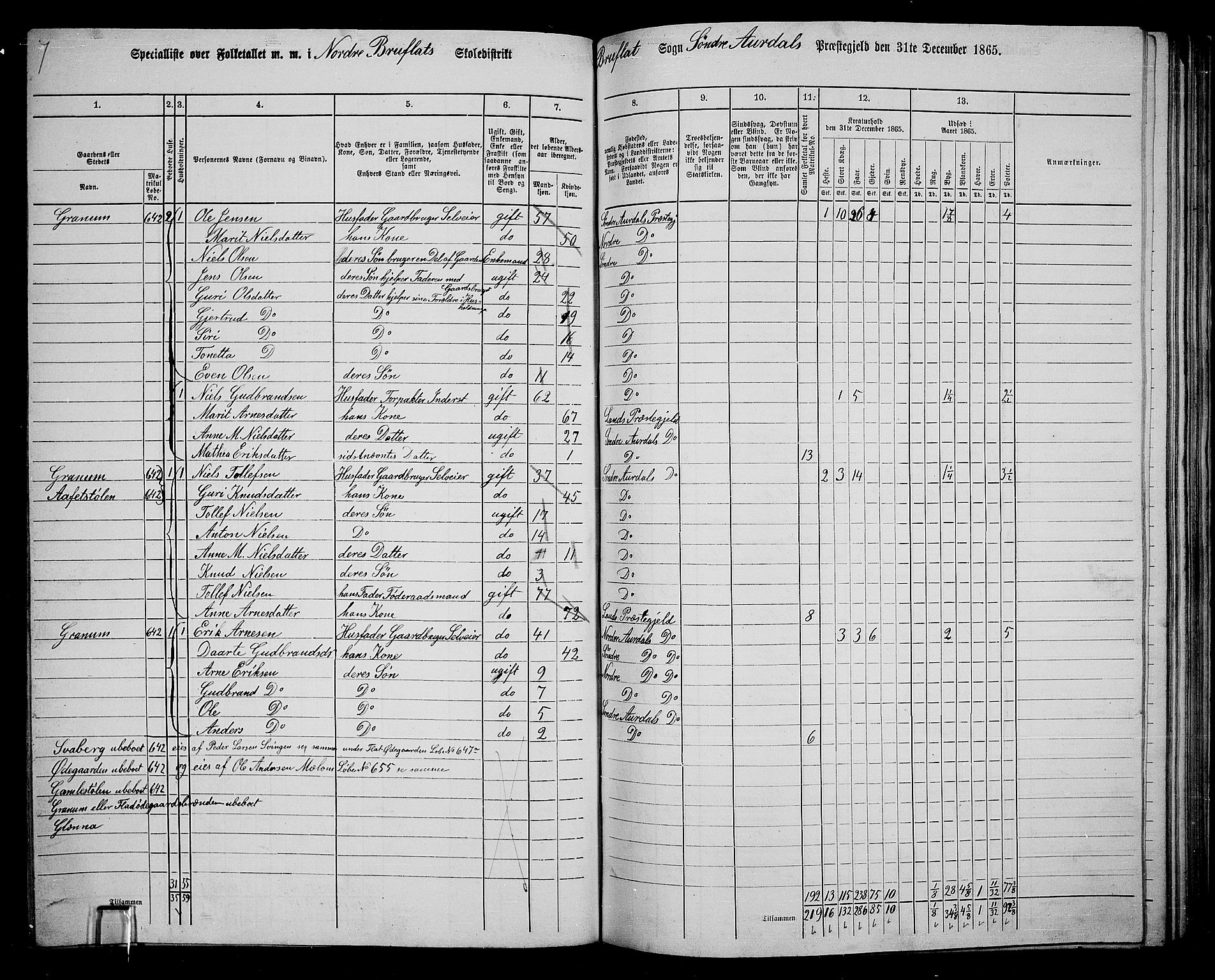 RA, 1865 census for Sør-Aurdal, 1865, p. 191