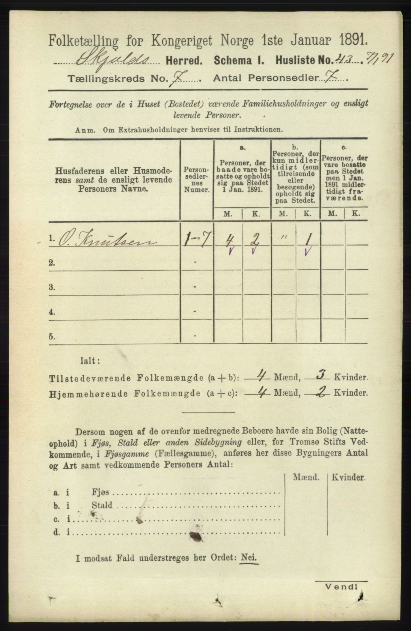 RA, 1891 census for 1154 Skjold, 1891, p. 1346