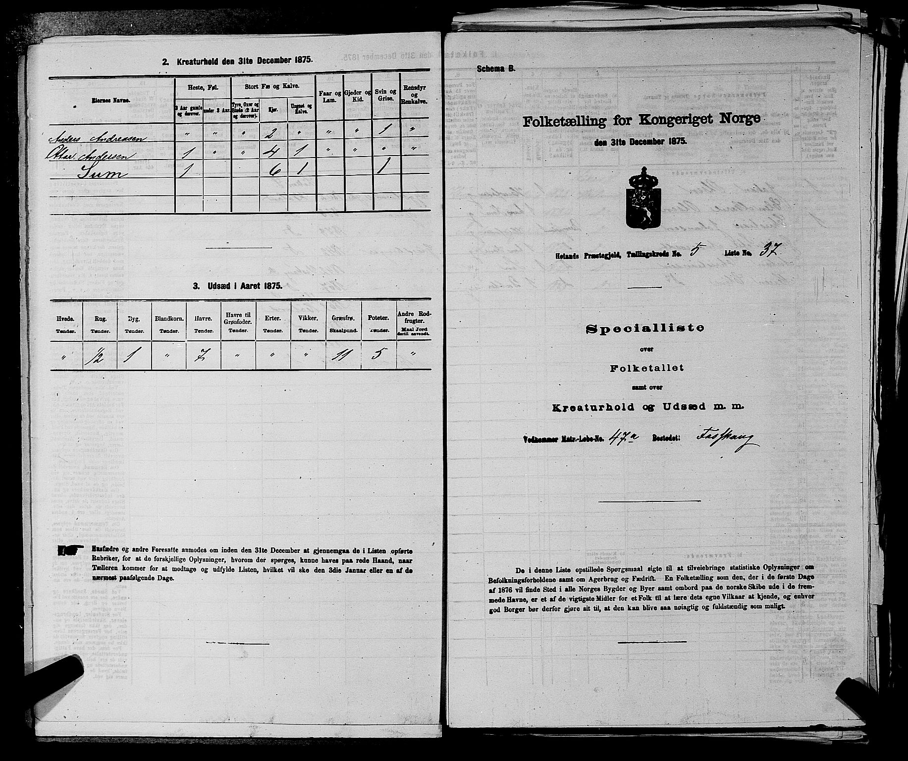 RA, 1875 census for 0221P Høland, 1875, p. 798