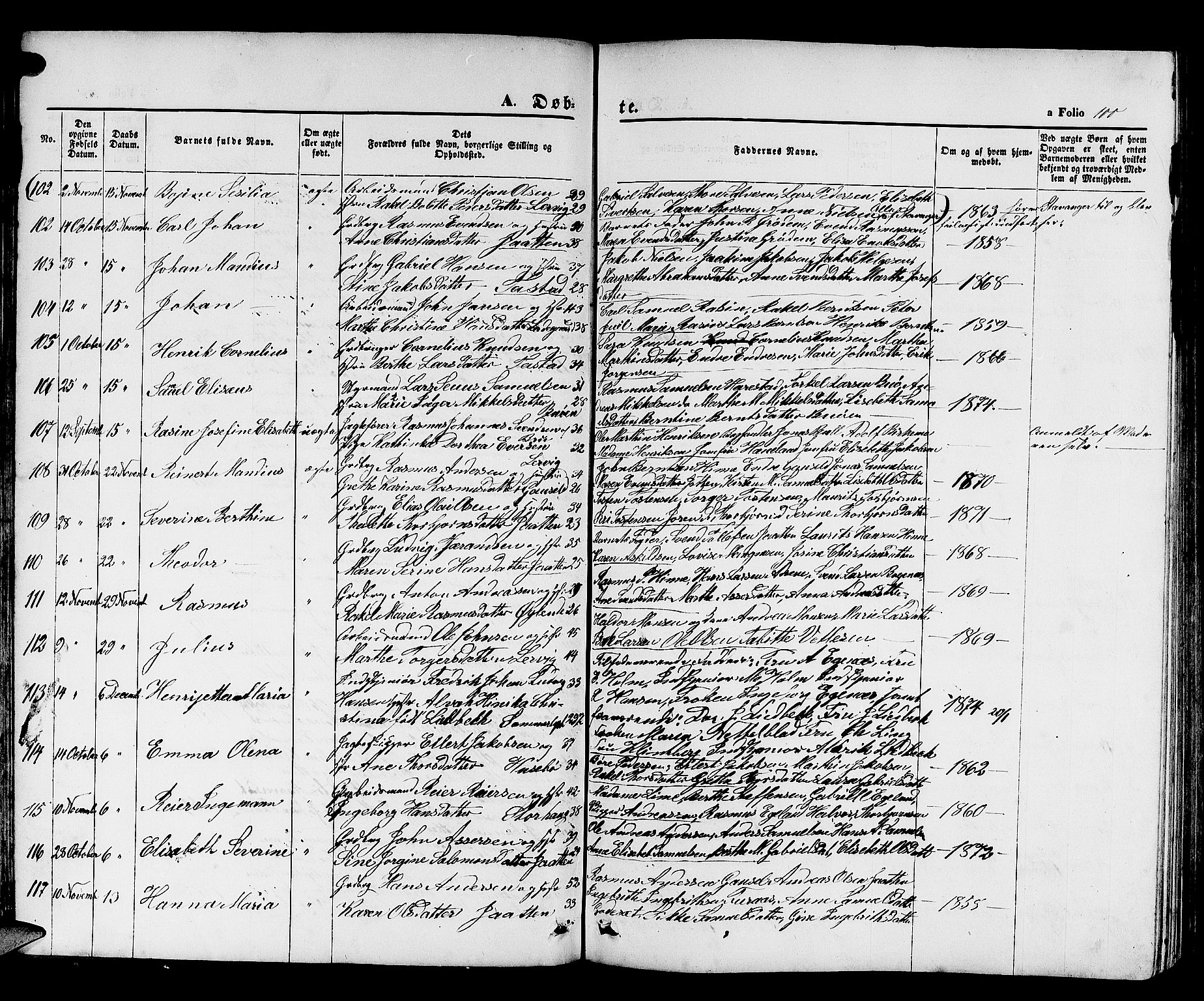 Hetland sokneprestkontor, SAST/A-101826/30/30BB/L0003: Parish register (copy) no. B 3, 1863-1877, p. 100