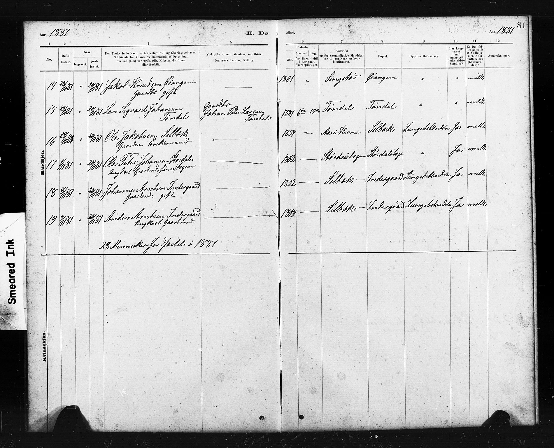 Ministerialprotokoller, klokkerbøker og fødselsregistre - Sør-Trøndelag, SAT/A-1456/663/L0761: Parish register (copy) no. 663C01, 1880-1893, p. 81