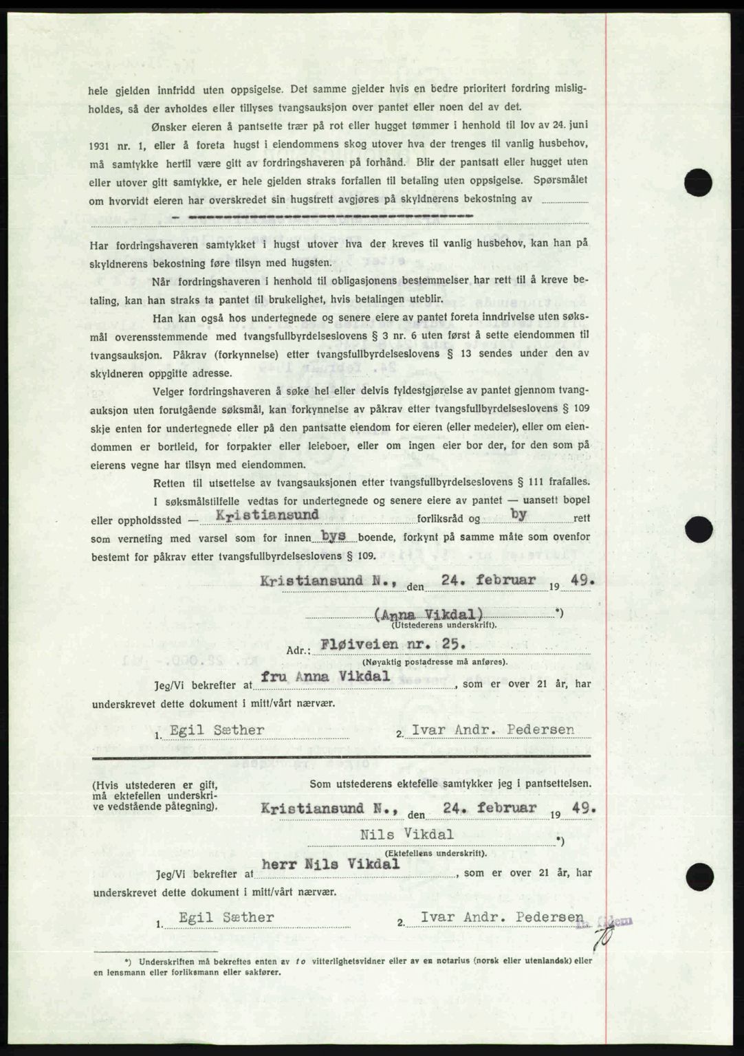 Kristiansund byfogd, AV/SAT-A-4587/A/27: Mortgage book no. 45, 1948-1949, Diary no: : 367/1949