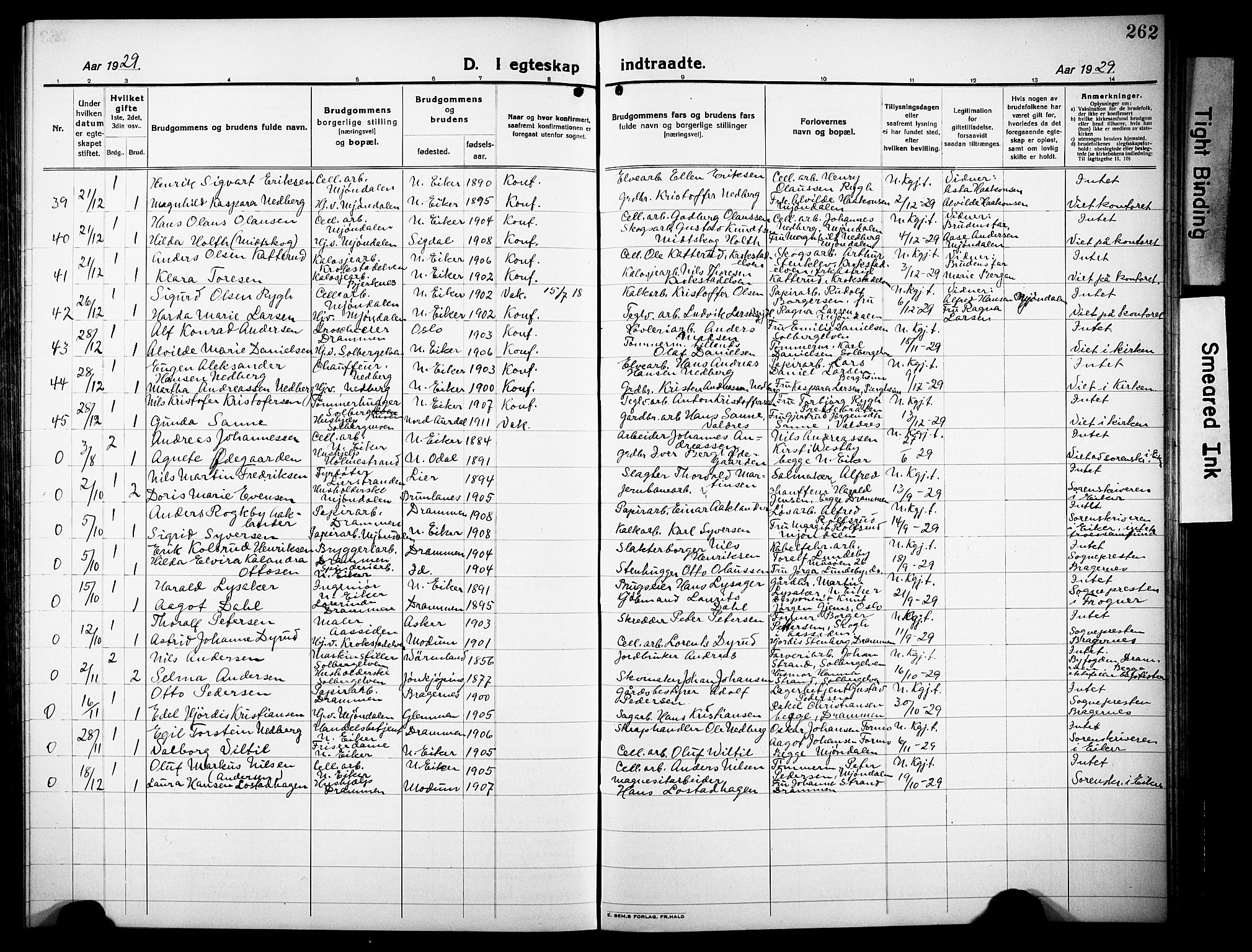 Nedre Eiker kirkebøker, SAKO/A-612/G/Ga/L0006: Parish register (copy) no. 6, 1922-1933, p. 262