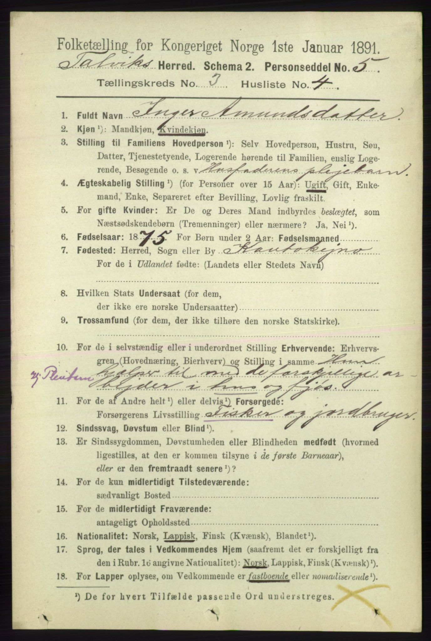 RA, 1891 census for 2013 Talvik, 1891, p. 741