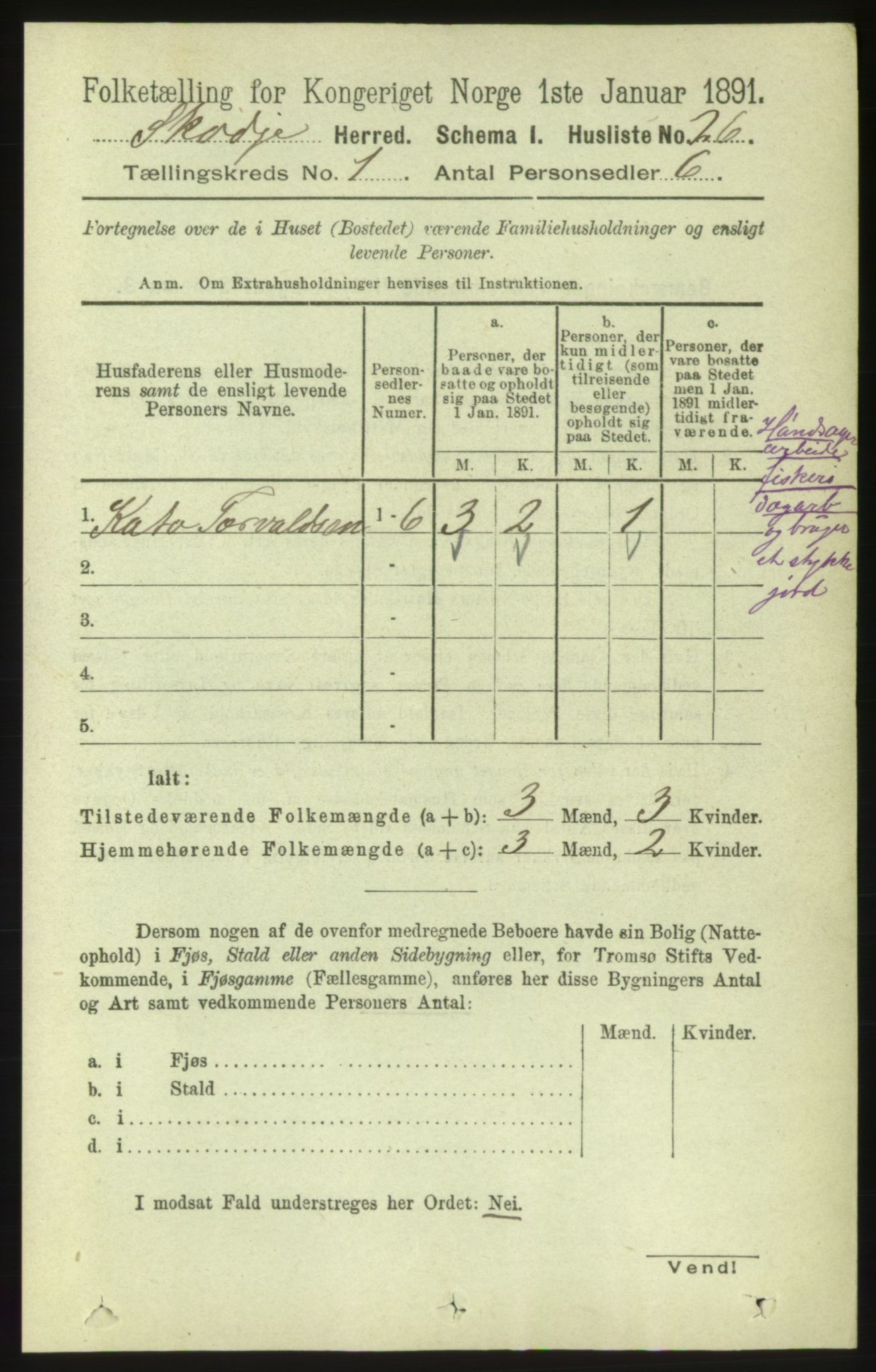 RA, 1891 census for 1529 Skodje, 1891, p. 67