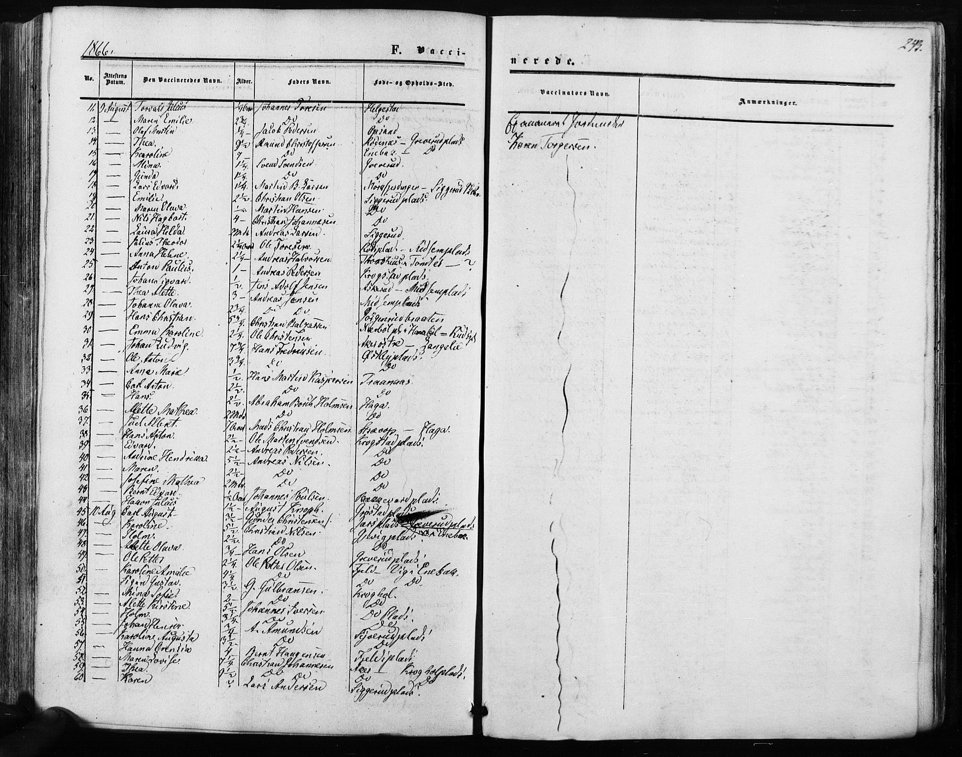 Kråkstad prestekontor Kirkebøker, SAO/A-10125a/F/Fa/L0007: Parish register (official) no. I 7, 1858-1870, p. 243