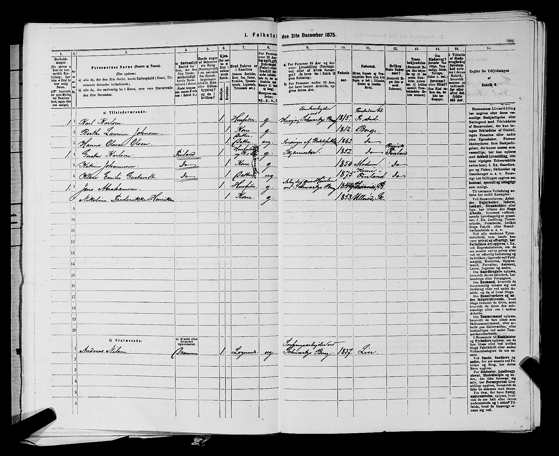 RA, 1875 census for 0113P Borge, 1875, p. 209