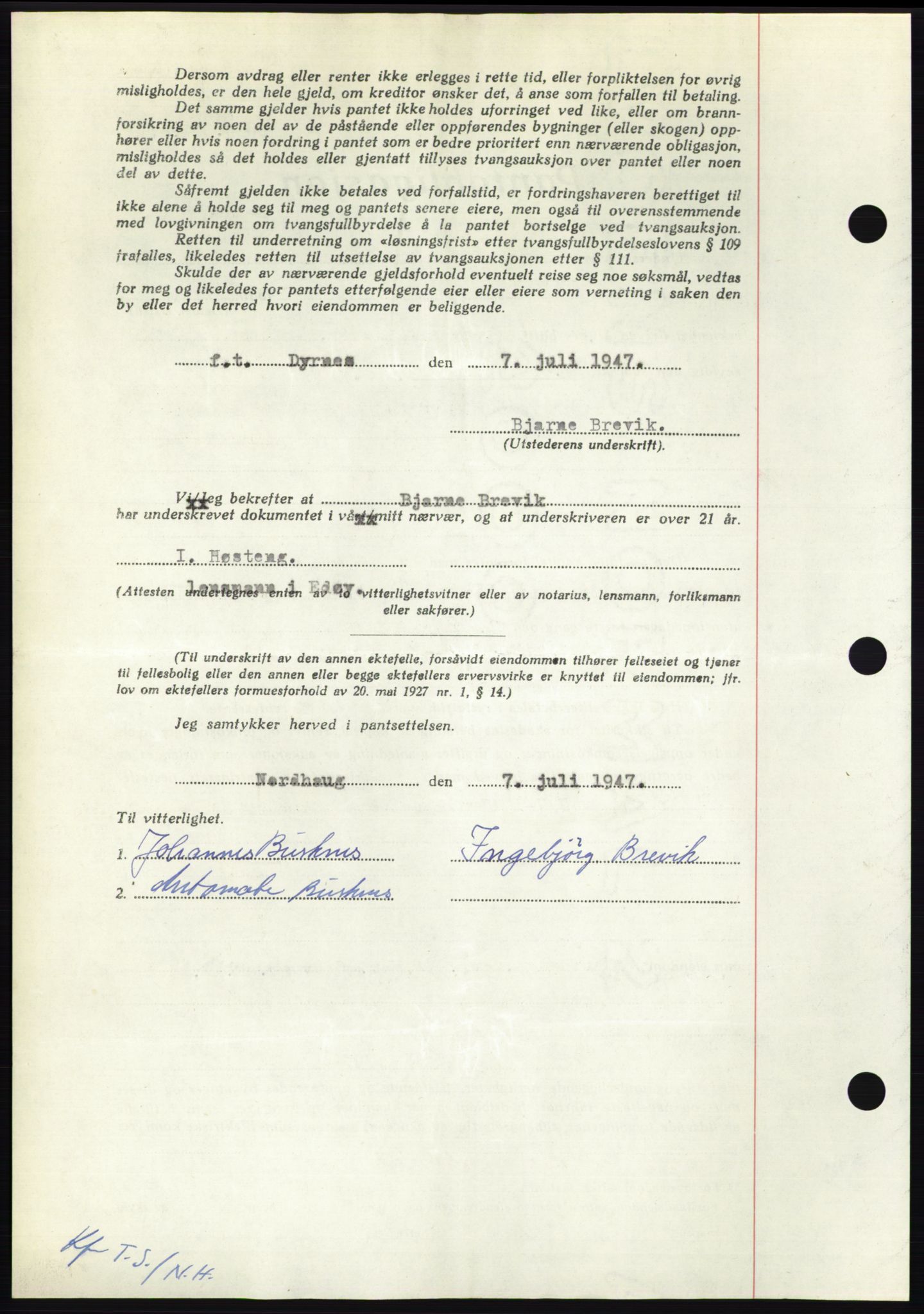 Nordmøre sorenskriveri, AV/SAT-A-4132/1/2/2Ca: Mortgage book no. B96, 1947-1947, Diary no: : 1855/1947