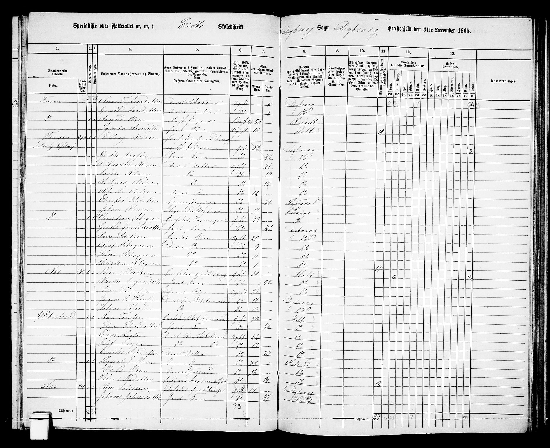 RA, 1865 census for Dypvåg, 1865, p. 114