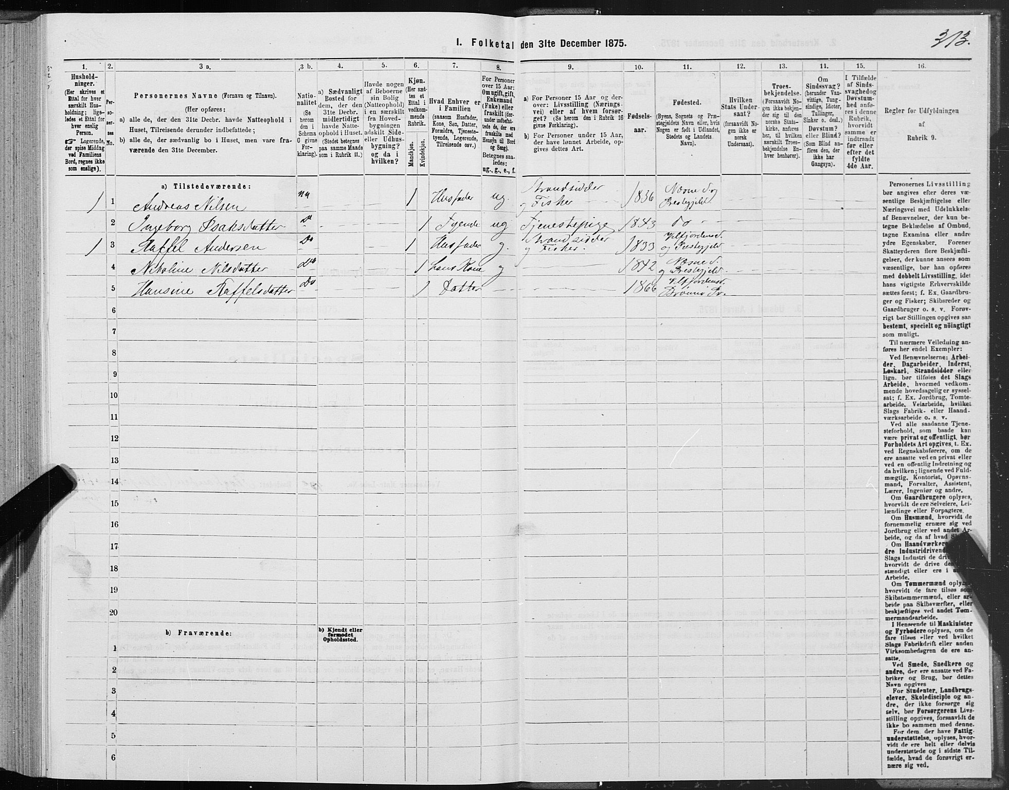 SAT, 1875 census for 1828P Nesna, 1875, p. 2313