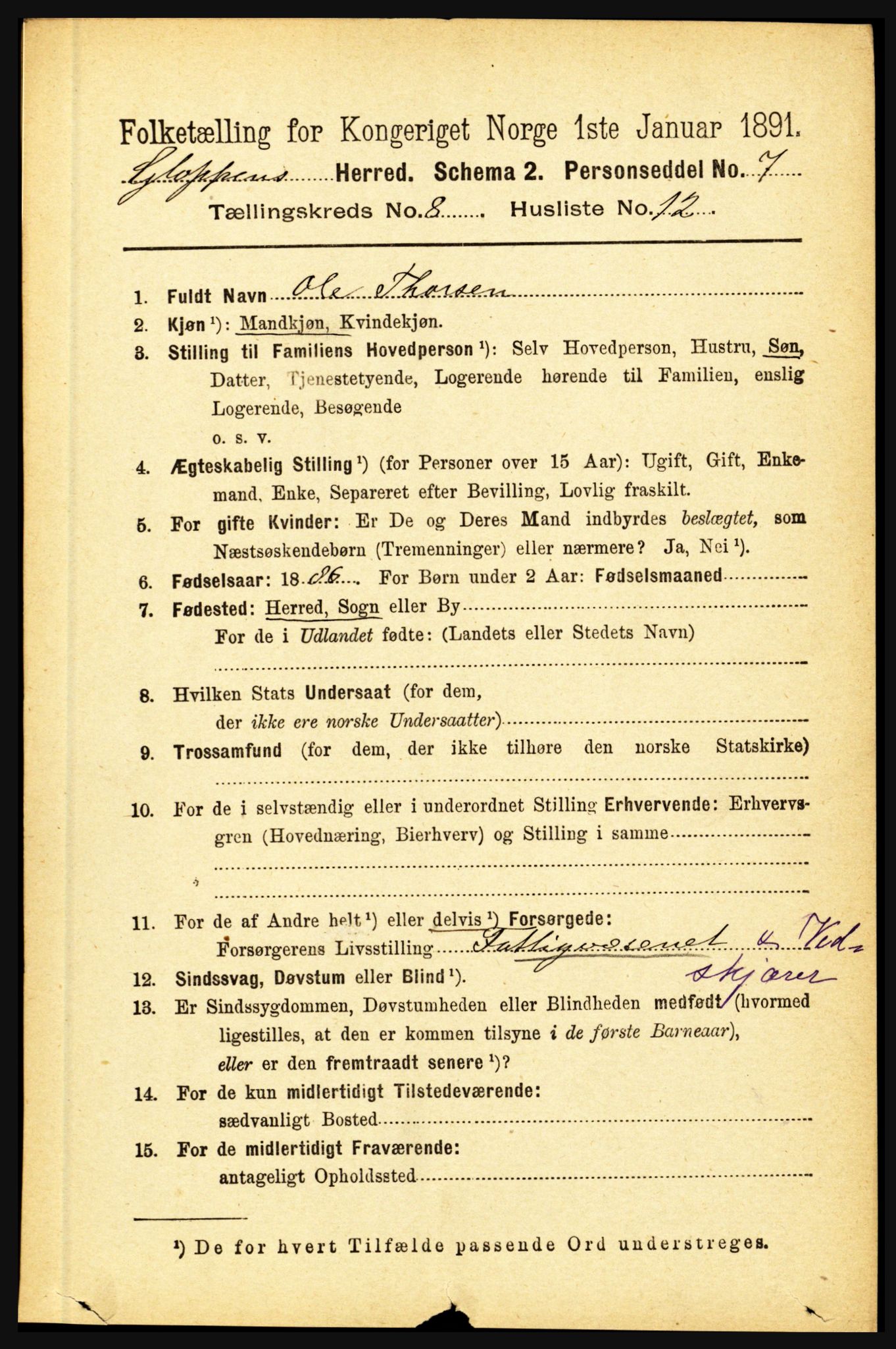 RA, 1891 census for 1445 Gloppen, 1891, p. 3233