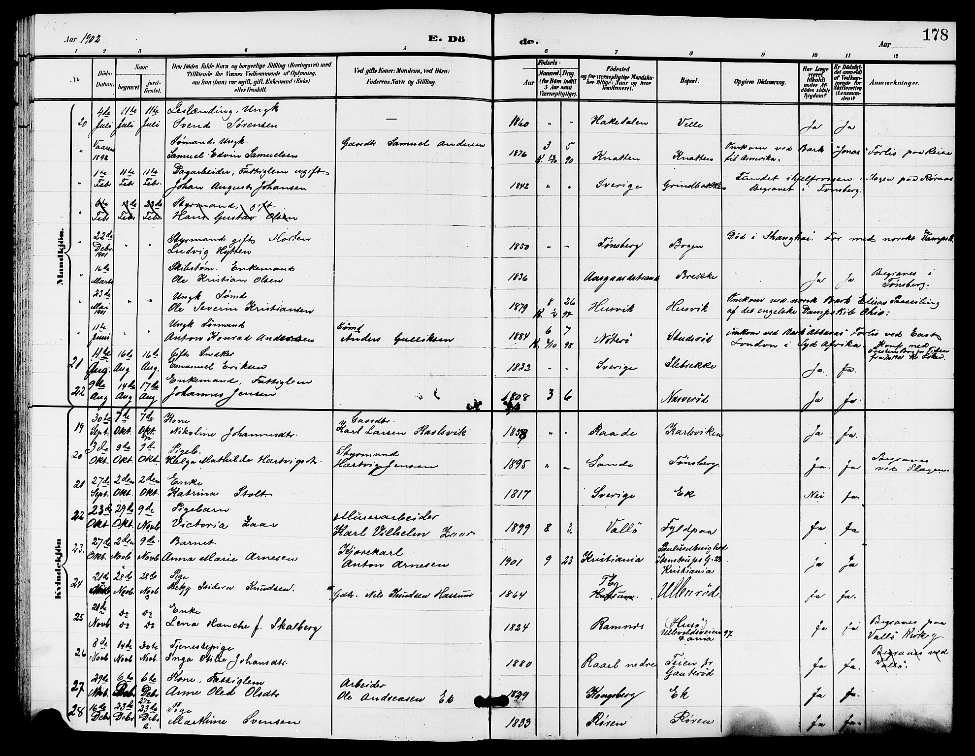 Sem kirkebøker, AV/SAKO-A-5/G/Gb/L0003: Parish register (copy) no. II 3, 1900-1913, p. 178