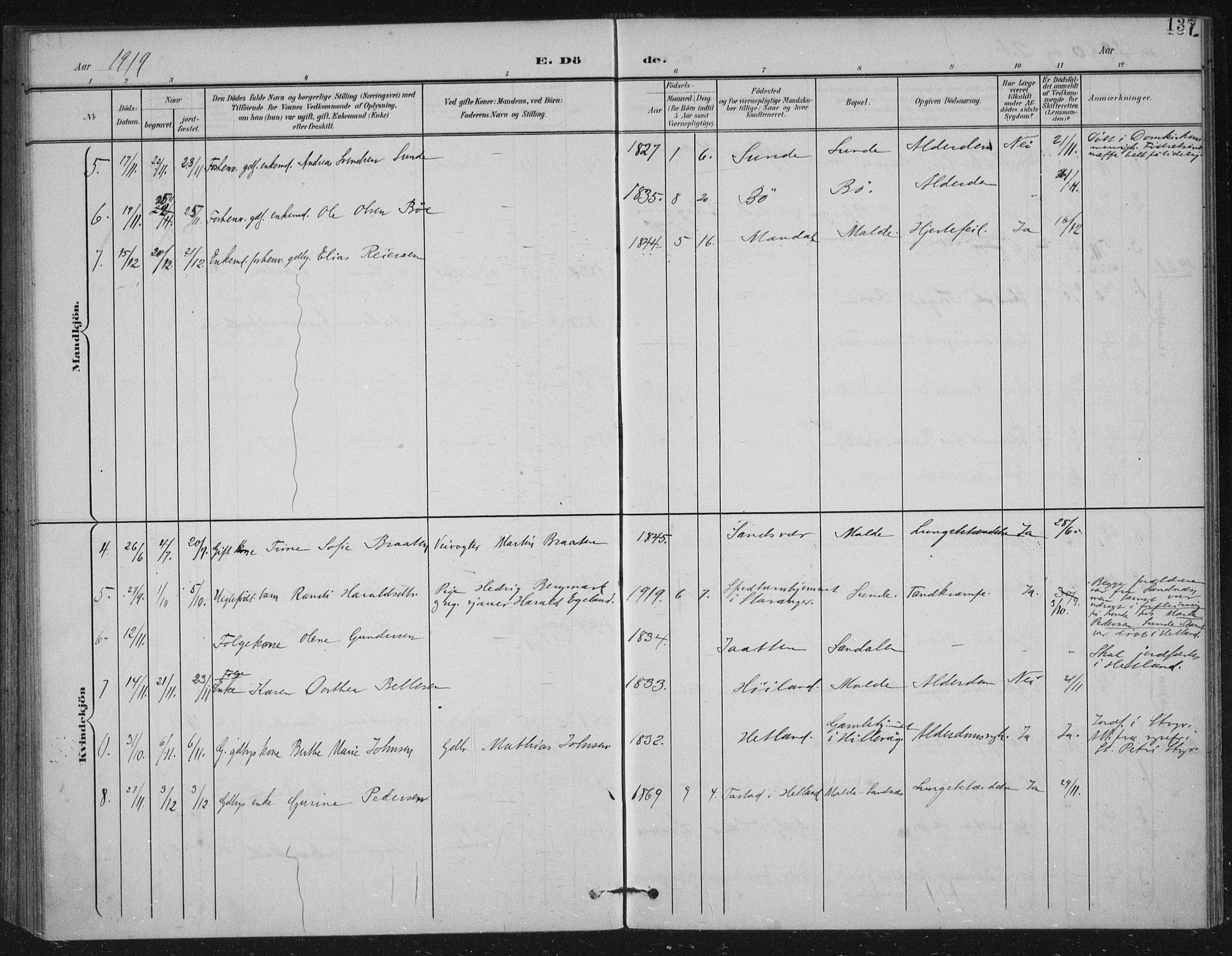 Håland sokneprestkontor, AV/SAST-A-101802/002/B/L0001: Parish register (official) no. A 13, 1901-1923, p. 137