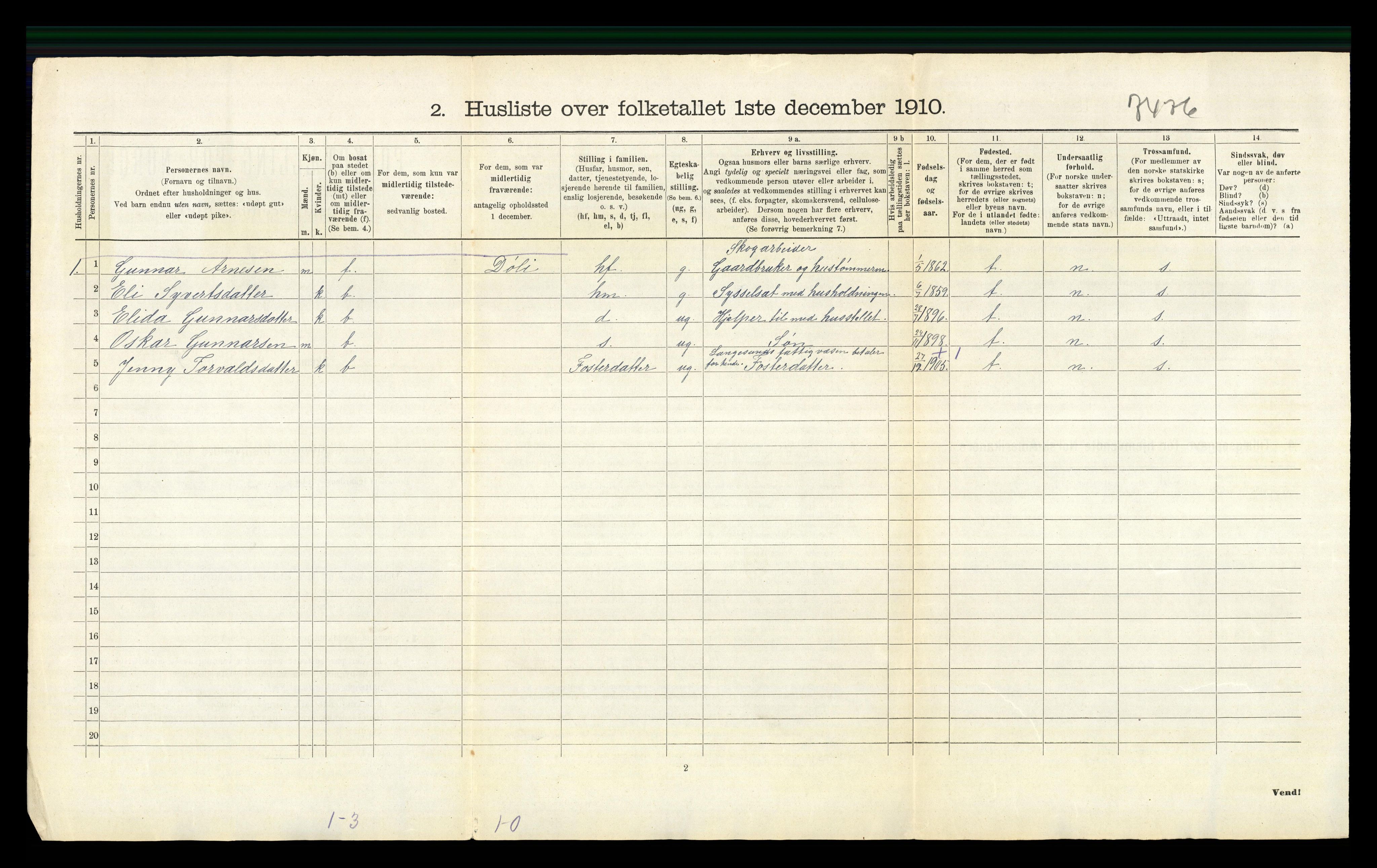 RA, 1910 census for Sør-Odal, 1910, p. 1305