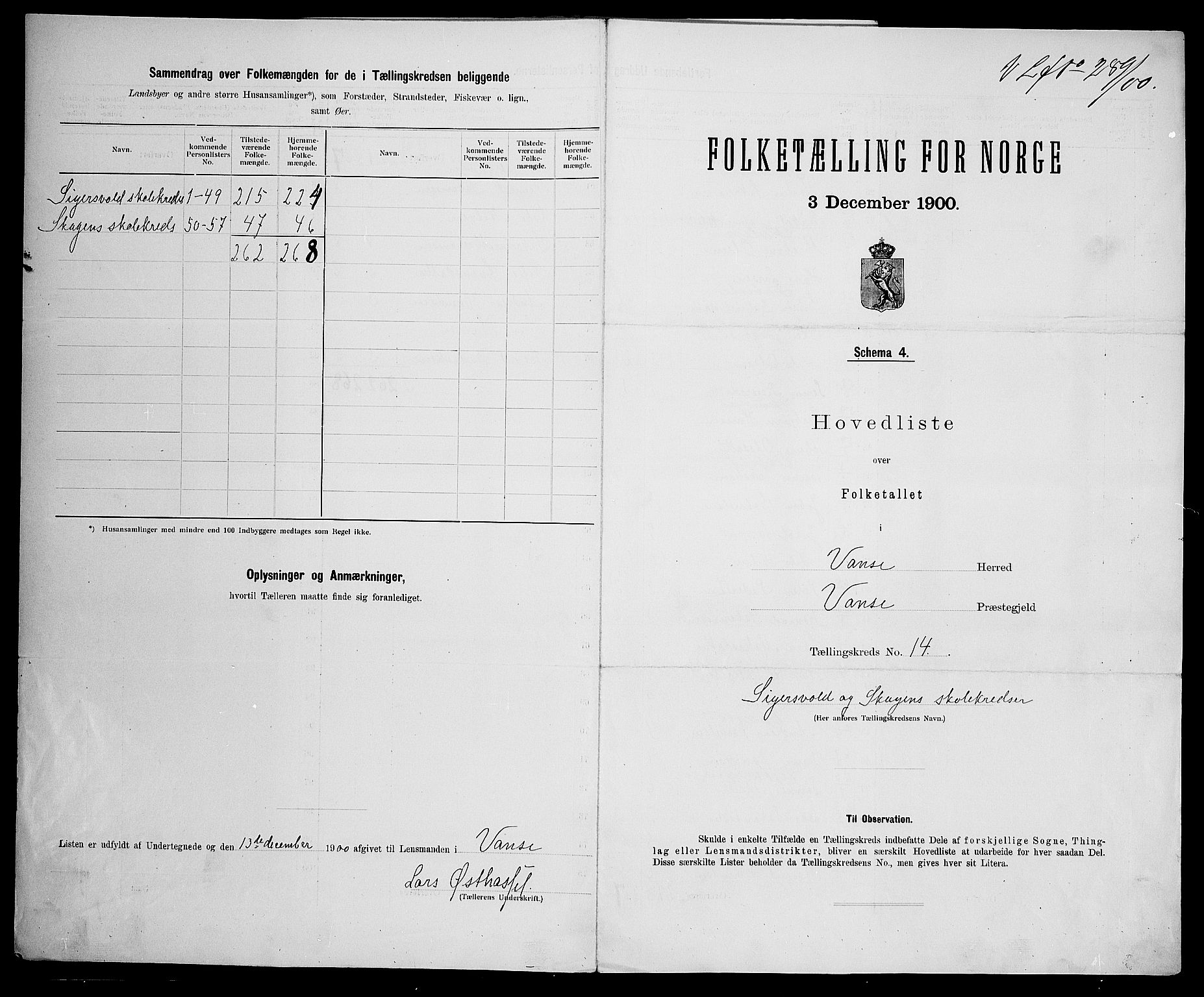 SAK, 1900 census for Vanse, 1900, p. 65