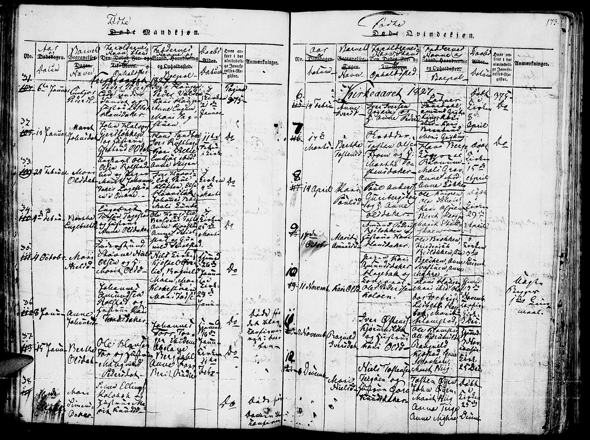 Fron prestekontor, SAH/PREST-078/H/Ha/Haa/L0002: Parish register (official) no. 2, 1816-1827, p. 173