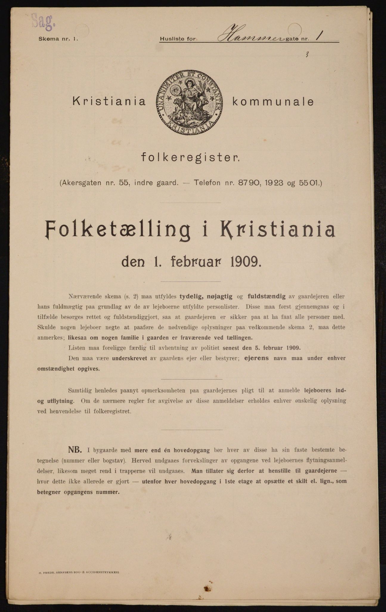 OBA, Municipal Census 1909 for Kristiania, 1909, p. 31090