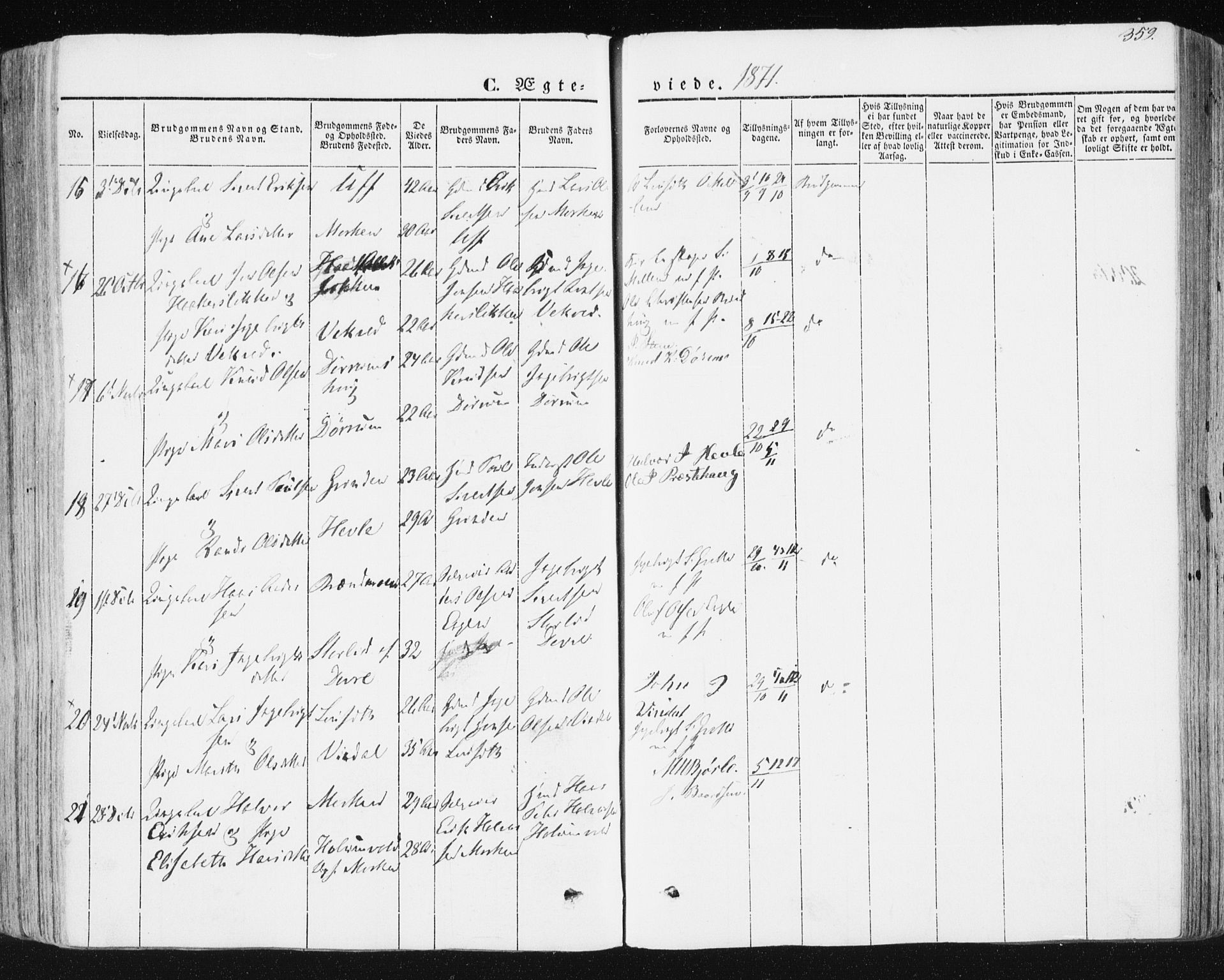 Ministerialprotokoller, klokkerbøker og fødselsregistre - Sør-Trøndelag, SAT/A-1456/678/L0899: Parish register (official) no. 678A08, 1848-1872, p. 359