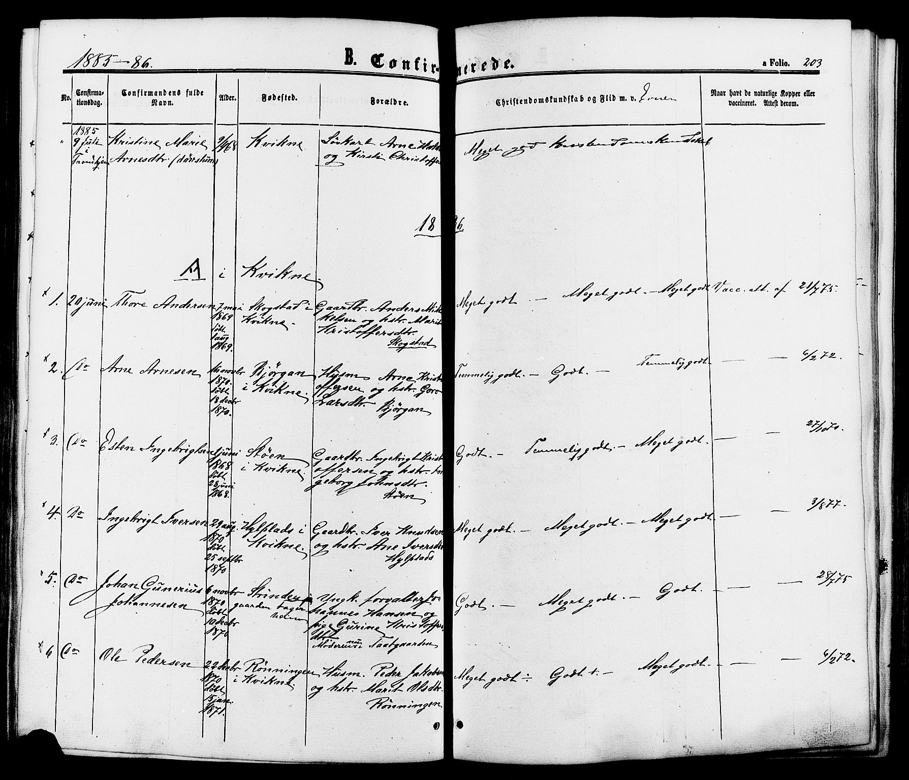 Kvikne prestekontor, SAH/PREST-064/H/Ha/Haa/L0006: Parish register (official) no. 6, 1863-1886, p. 203