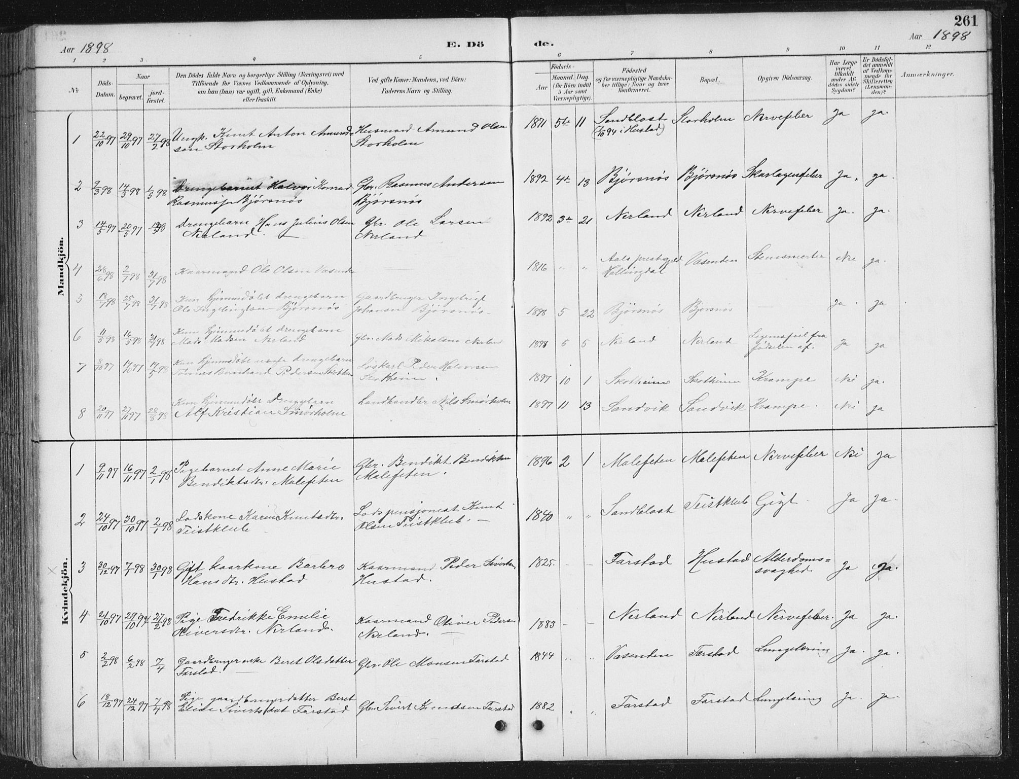 Ministerialprotokoller, klokkerbøker og fødselsregistre - Møre og Romsdal, AV/SAT-A-1454/567/L0783: Parish register (copy) no. 567C03, 1887-1903, p. 261