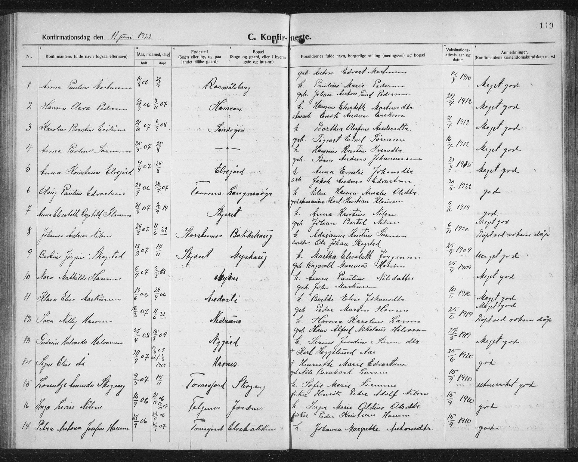 Balsfjord sokneprestembete, SATØ/S-1303/G/Ga/L0010klokker: Parish register (copy) no. 10, 1921-1936, p. 119