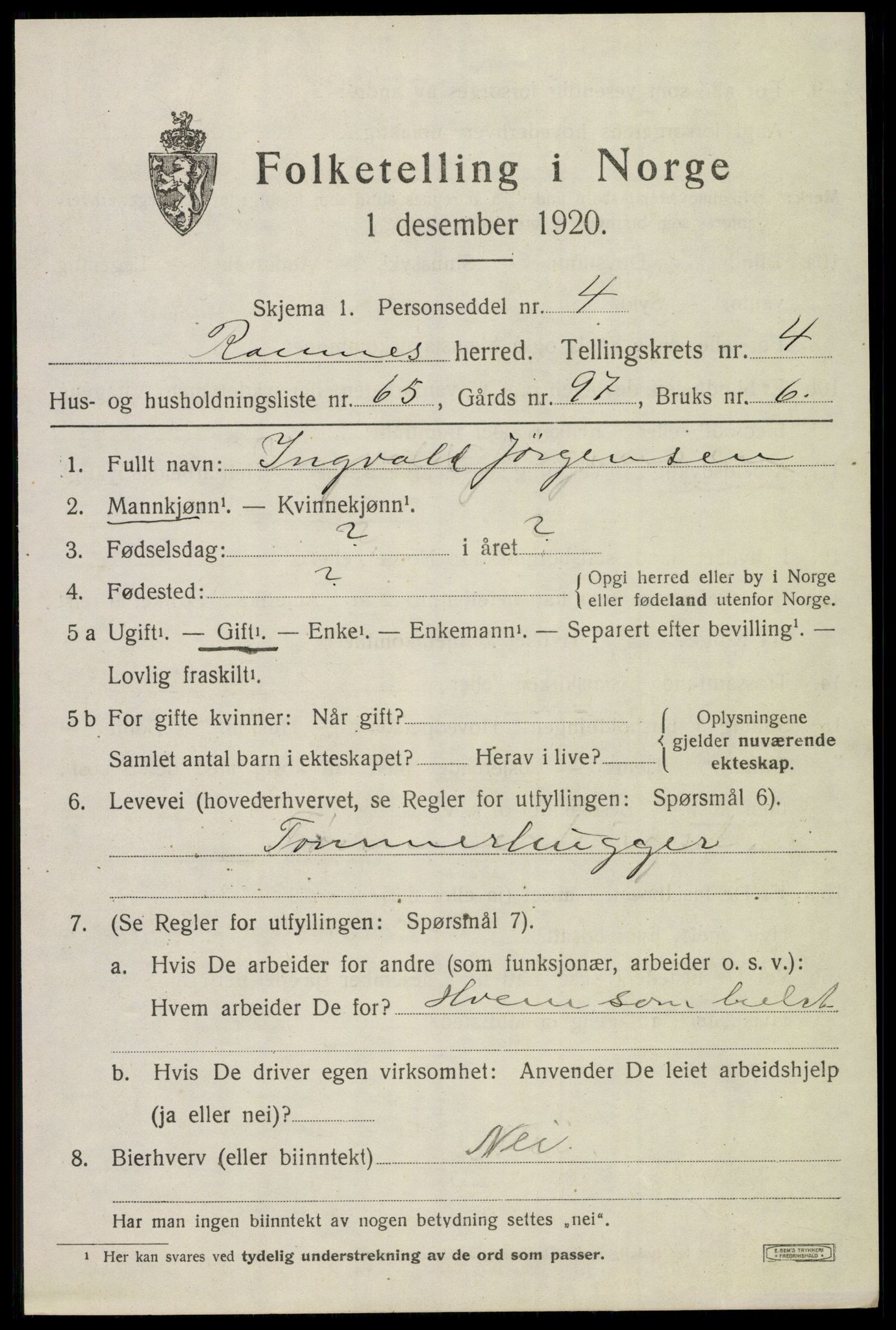 SAKO, 1920 census for Ramnes, 1920, p. 4972