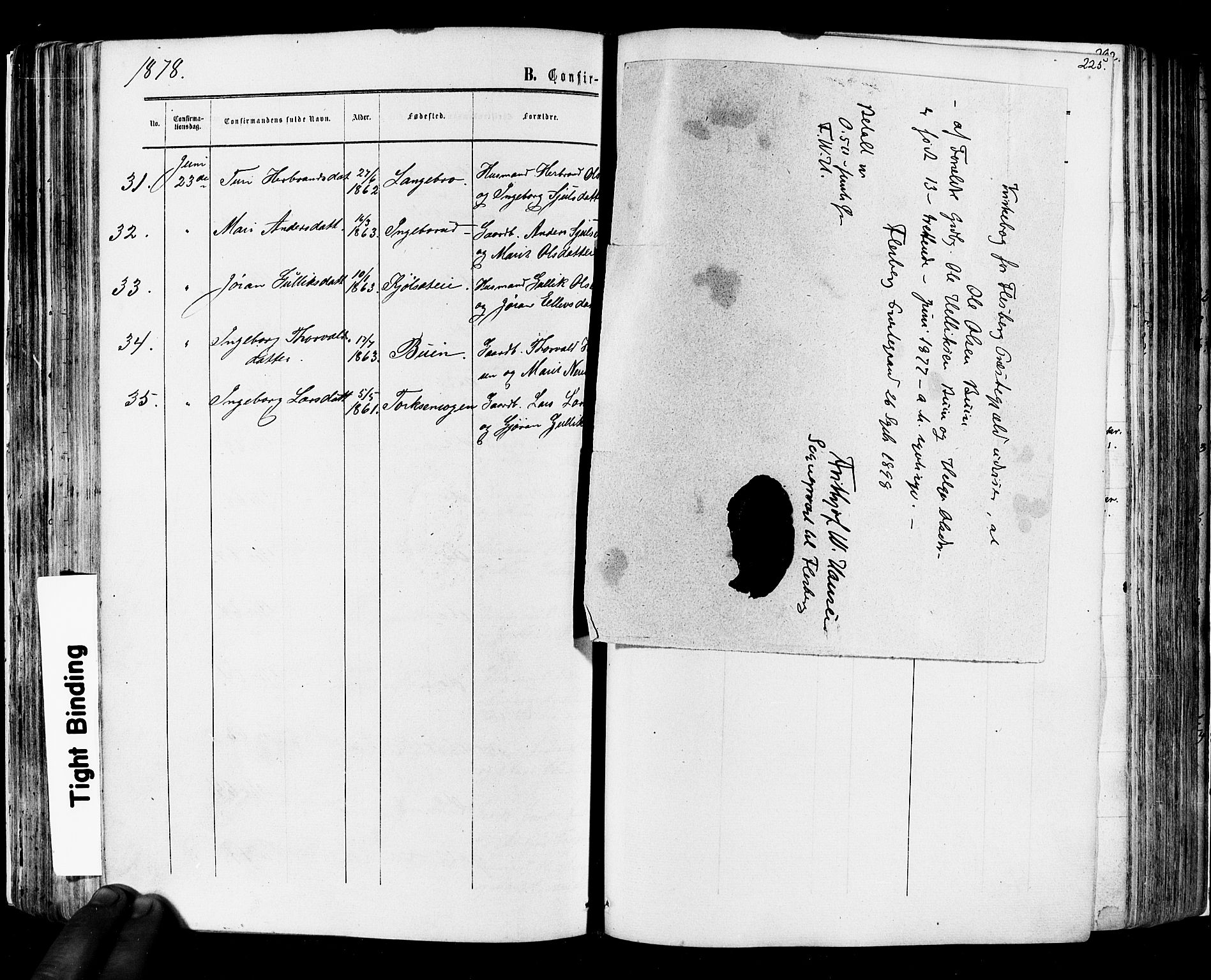 Flesberg kirkebøker, SAKO/A-18/F/Fa/L0007: Parish register (official) no. I 7, 1861-1878, p. 225
