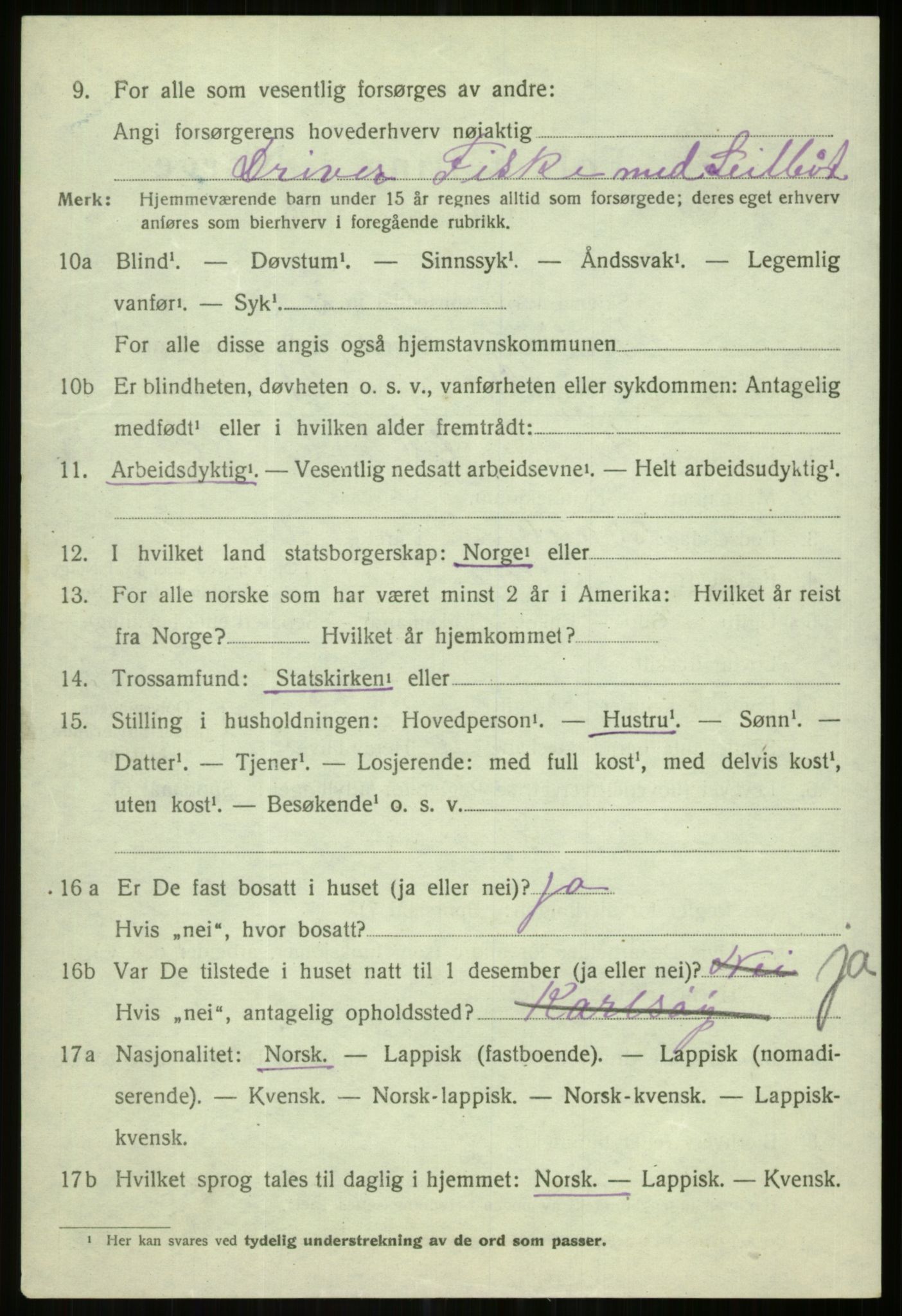 SATØ, 1920 census for Karlsøy, 1920, p. 2616