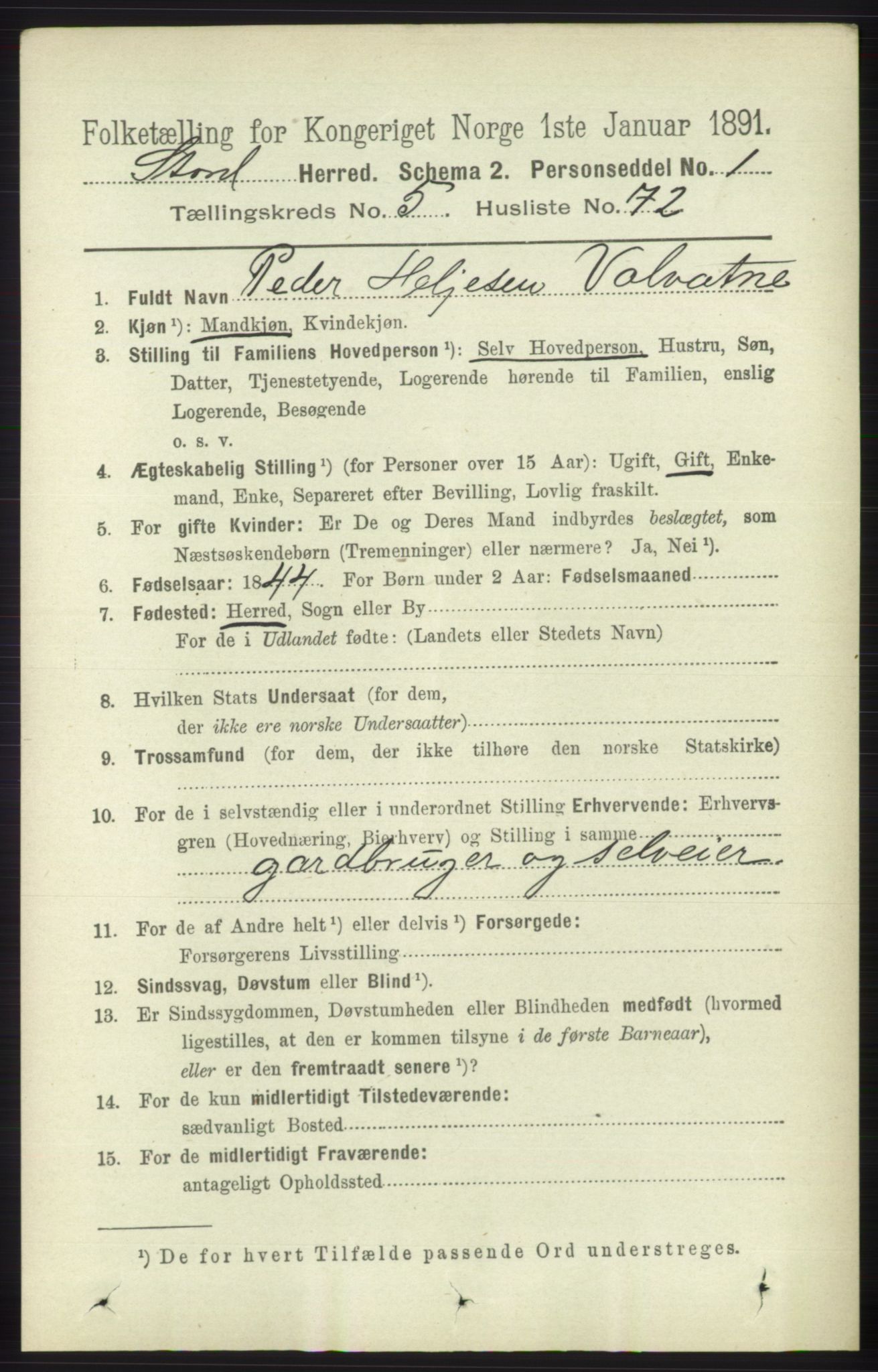 RA, 1891 census for 1221 Stord, 1891, p. 2061