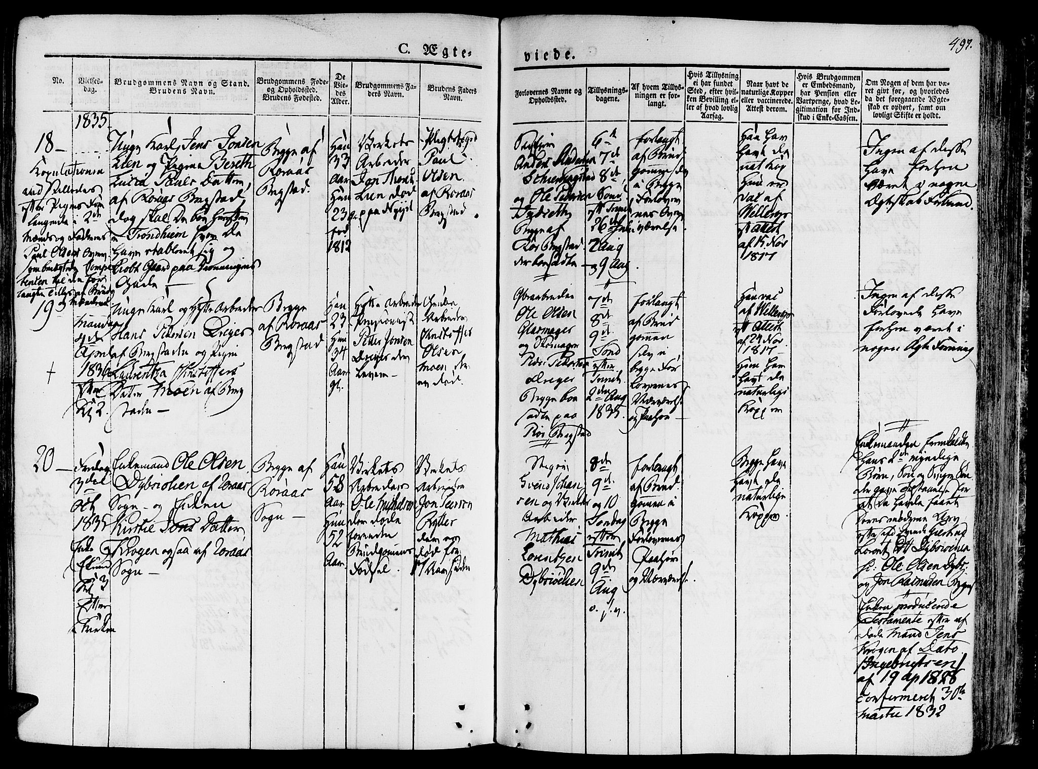 Ministerialprotokoller, klokkerbøker og fødselsregistre - Sør-Trøndelag, AV/SAT-A-1456/681/L0930: Parish register (official) no. 681A08, 1829-1844, p. 497