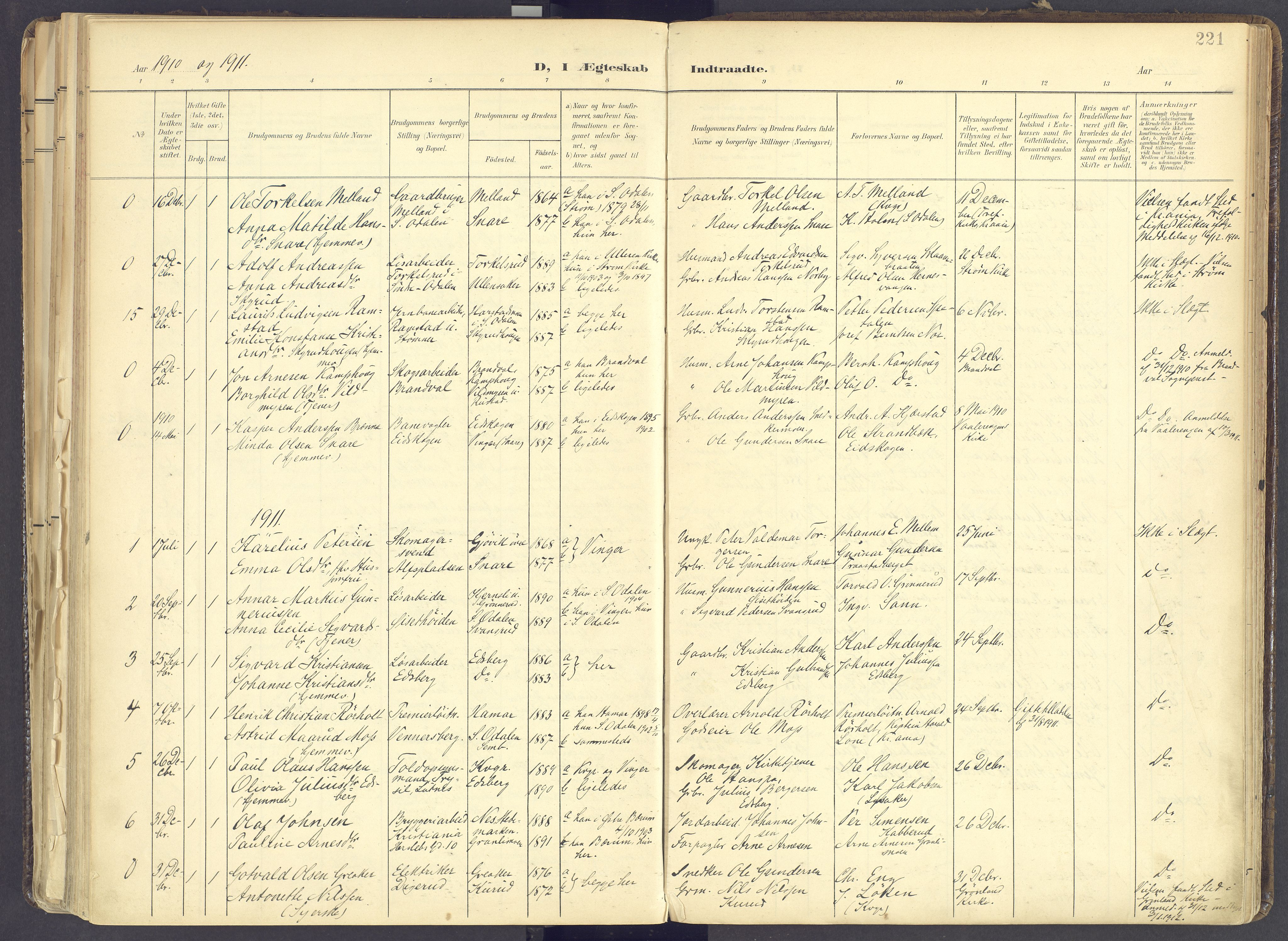 Vinger prestekontor, AV/SAH-PREST-024/H/Ha/Haa/L0017: Parish register (official) no. 17, 1901-1927, p. 221