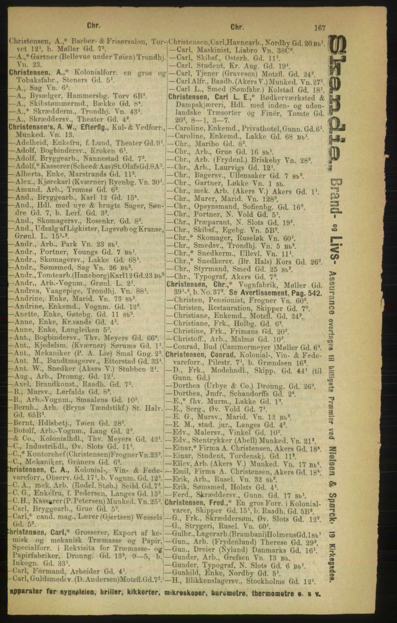 Kristiania/Oslo adressebok, PUBL/-, 1888, p. 167