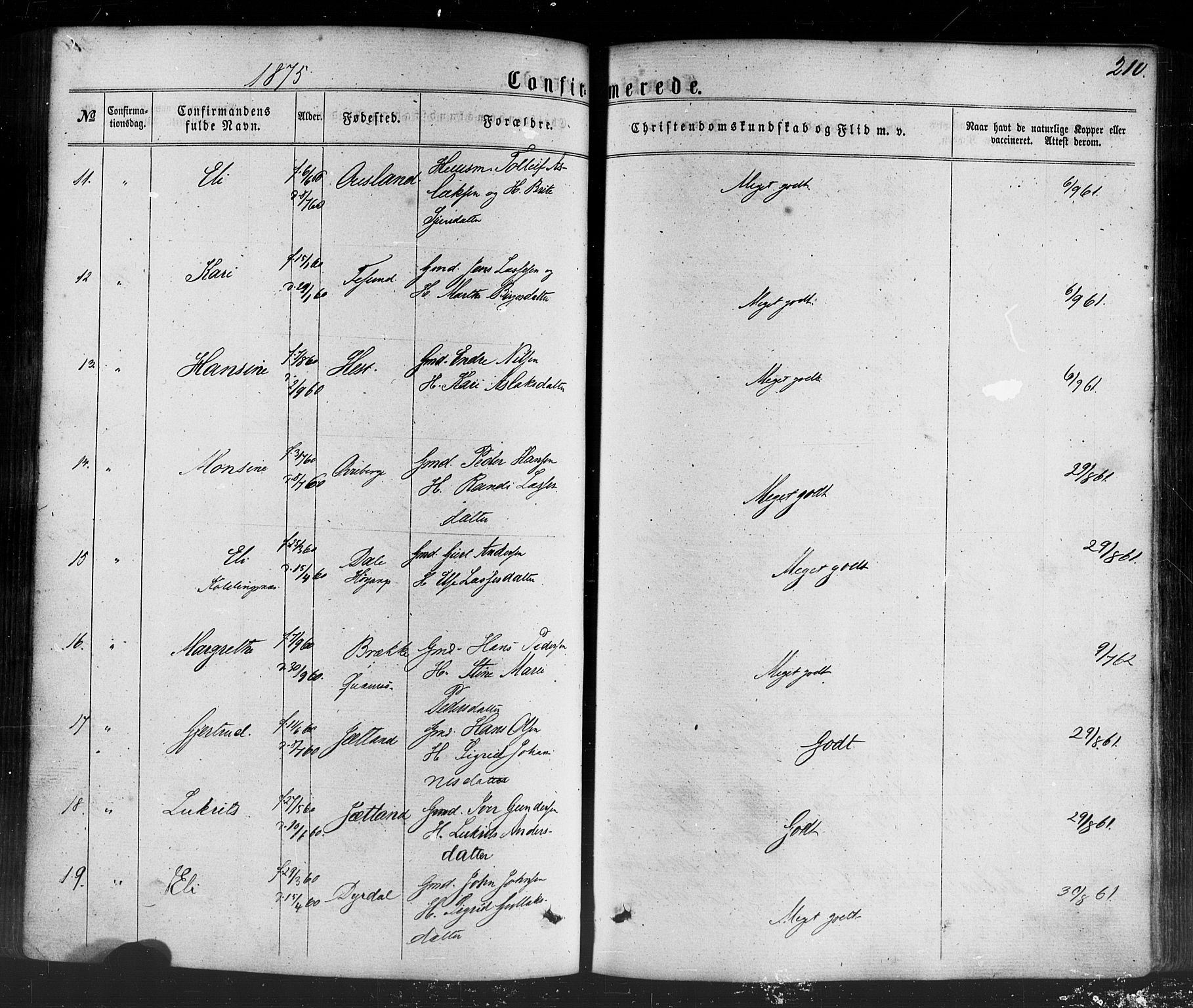 Lavik sokneprestembete, SAB/A-80901: Parish register (official) no. A 4, 1864-1881, p. 210