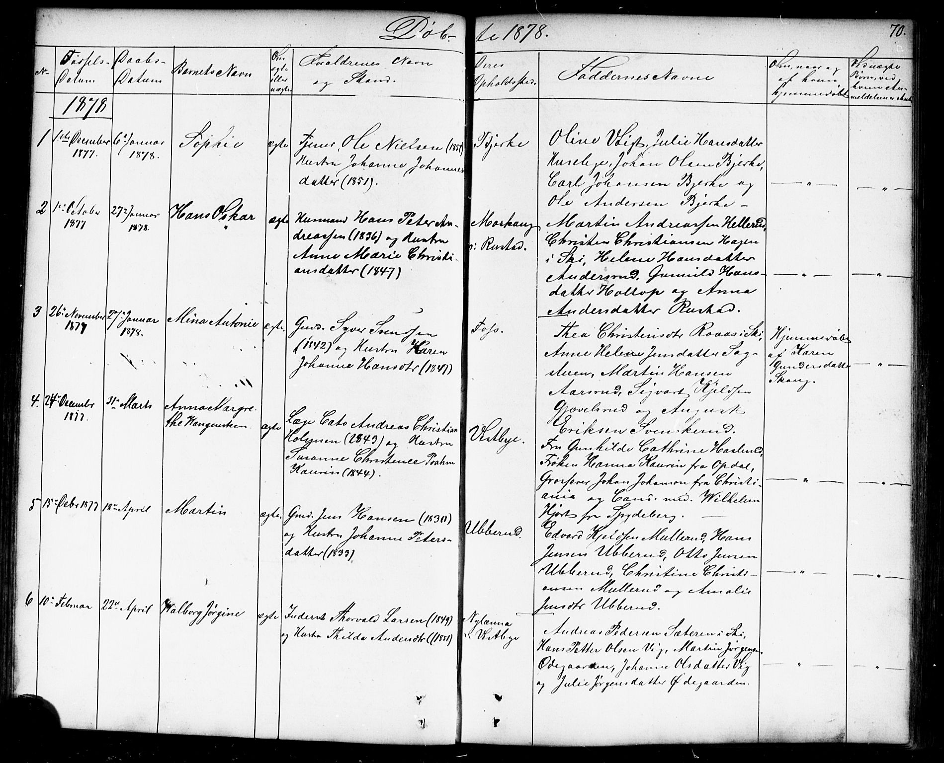 Enebakk prestekontor Kirkebøker, SAO/A-10171c/G/Gb/L0001: Parish register (copy) no. II 1, 1859-1890, p. 70