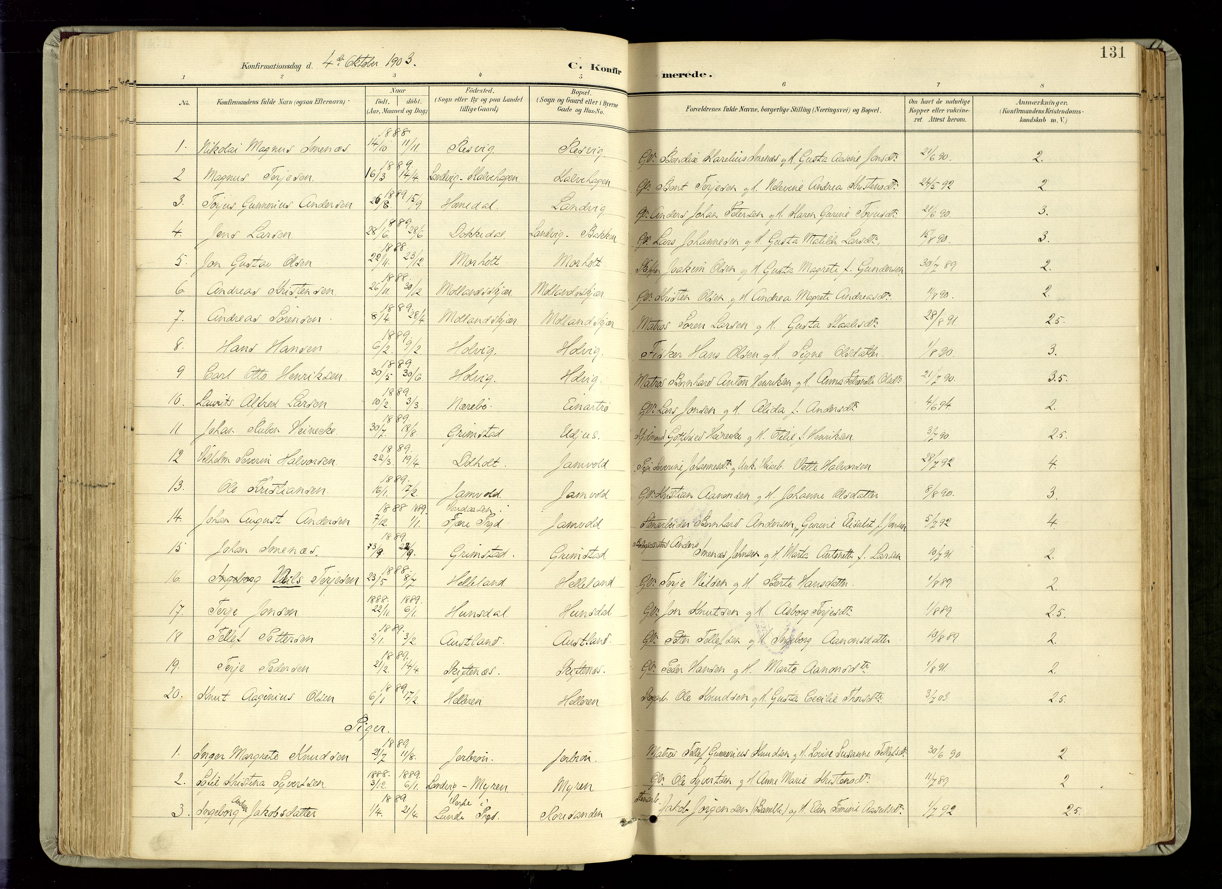 Hommedal sokneprestkontor, SAK/1111-0023/F/Fa/Fab/L0007: Parish register (official) no. A 7, 1898-1924, p. 131
